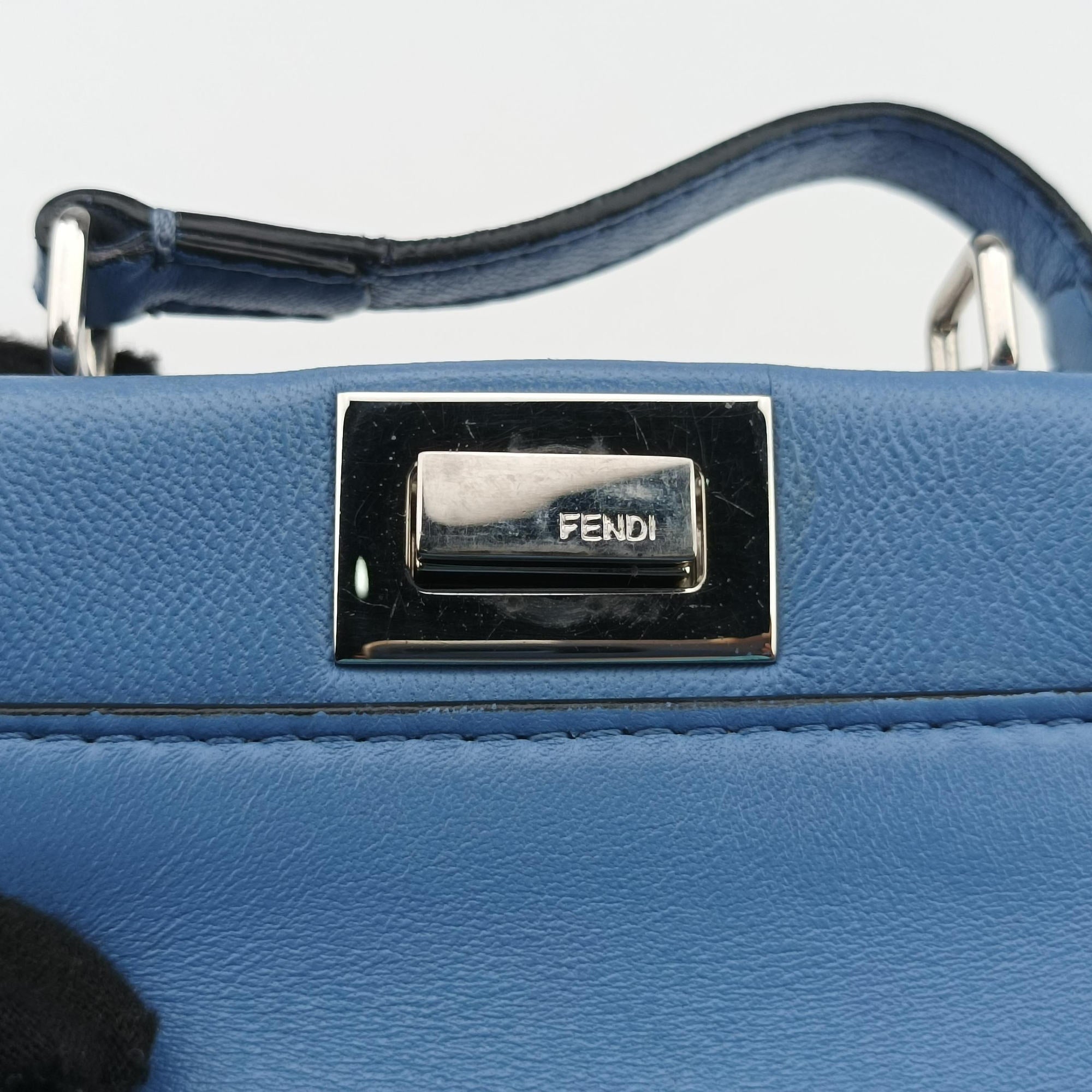 Pre-owned Fendi Micro Peekaboo Blue Leather 8M0355 shoulderbag | stylenewstar