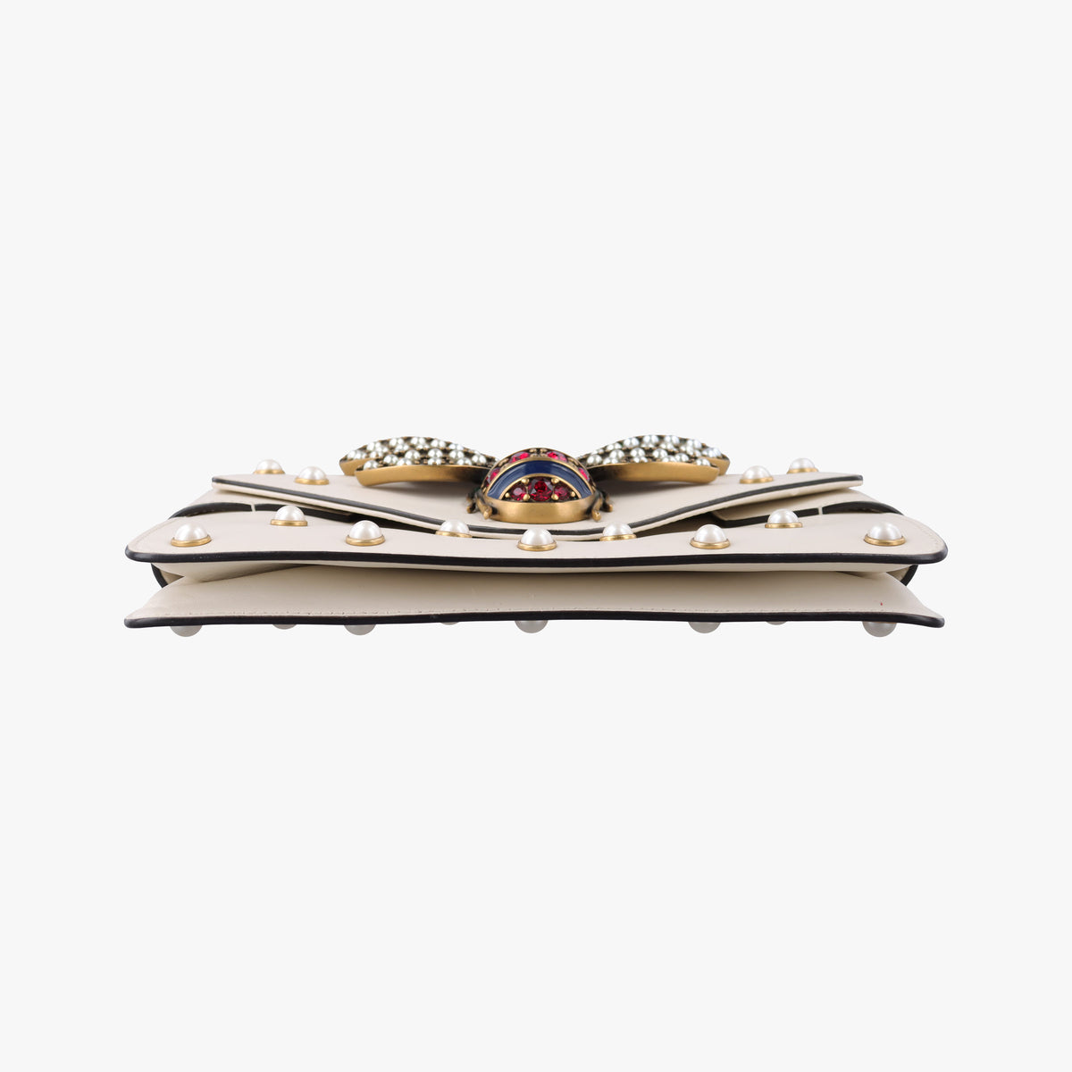 Pre-owned Gucci Broadway Pearl Bee White Leather 453778 shoulderbag | stylenewstar