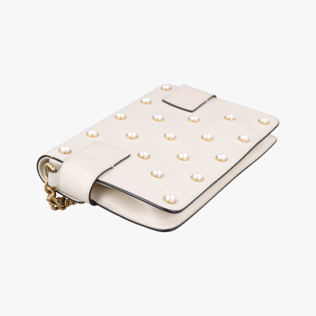 Pre-owned Gucci Broadway Pearl Bee White Leather 453778 shoulderbag | stylenewstar