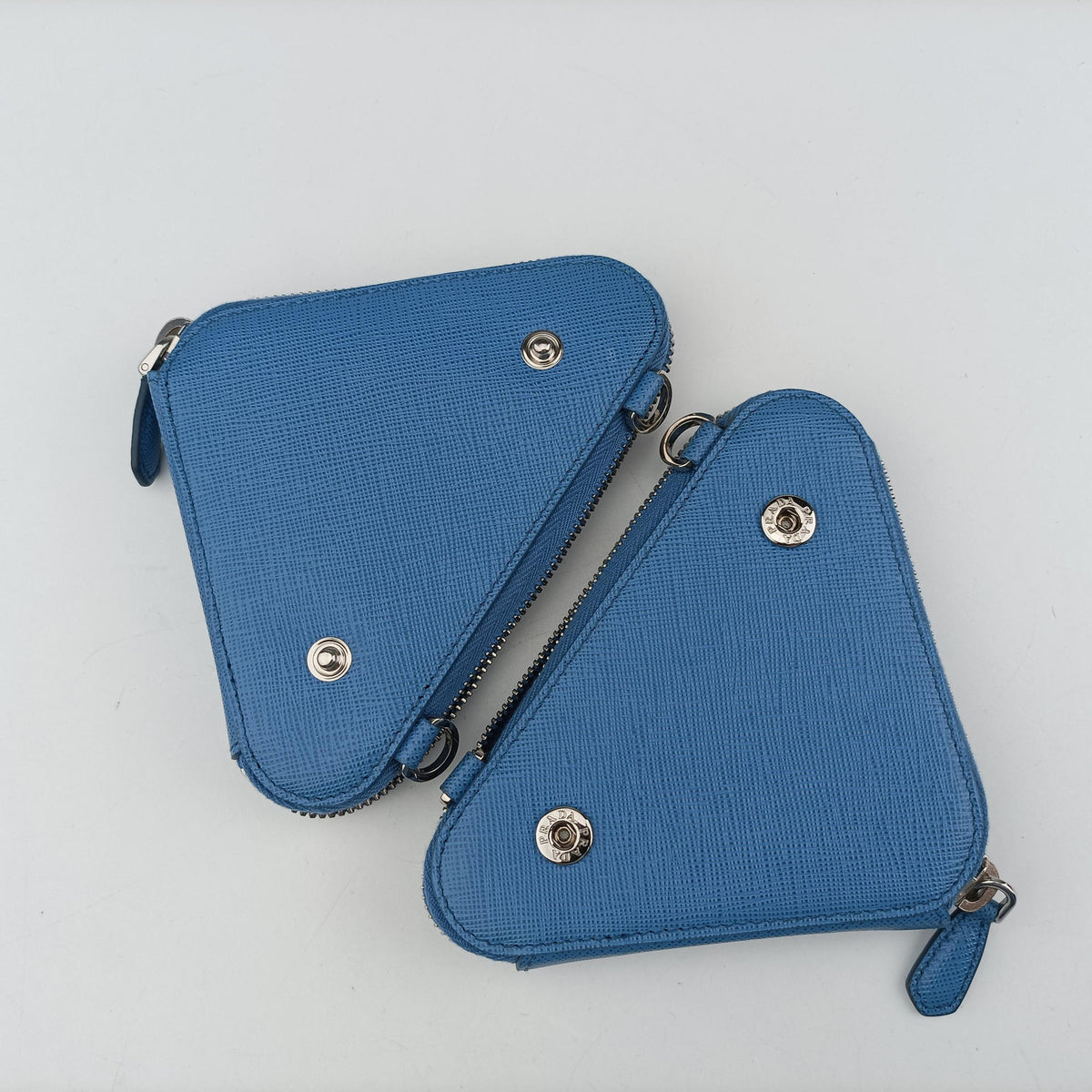Pre-owned Prada Triangle Logo Plate Blue SAFFIANO Leather 1NR015 shoulderbag | stylenewstar