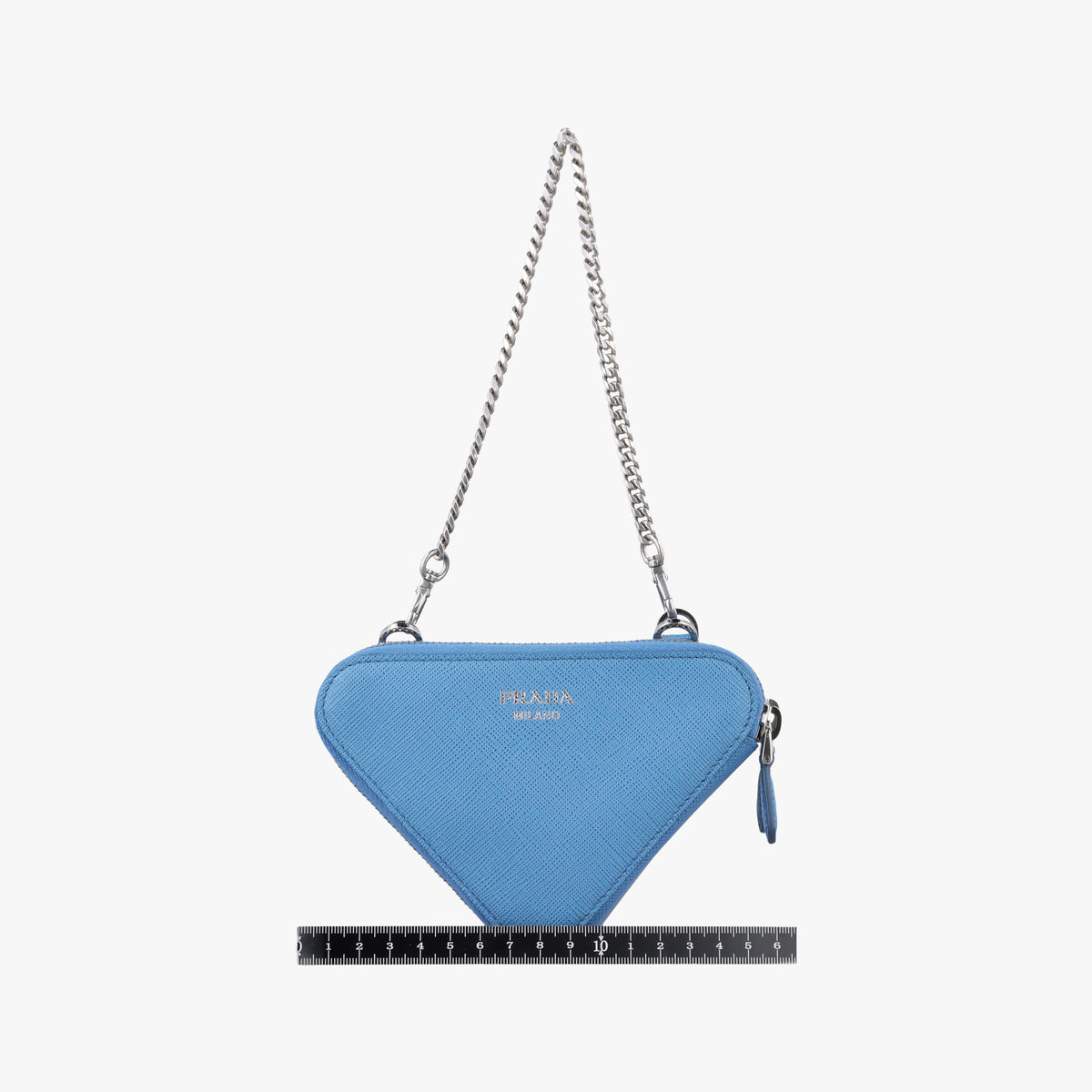 Pre-owned Prada Triangle Logo Plate Blue SAFFIANO Leather 1NR015 shoulderbag | stylenewstar