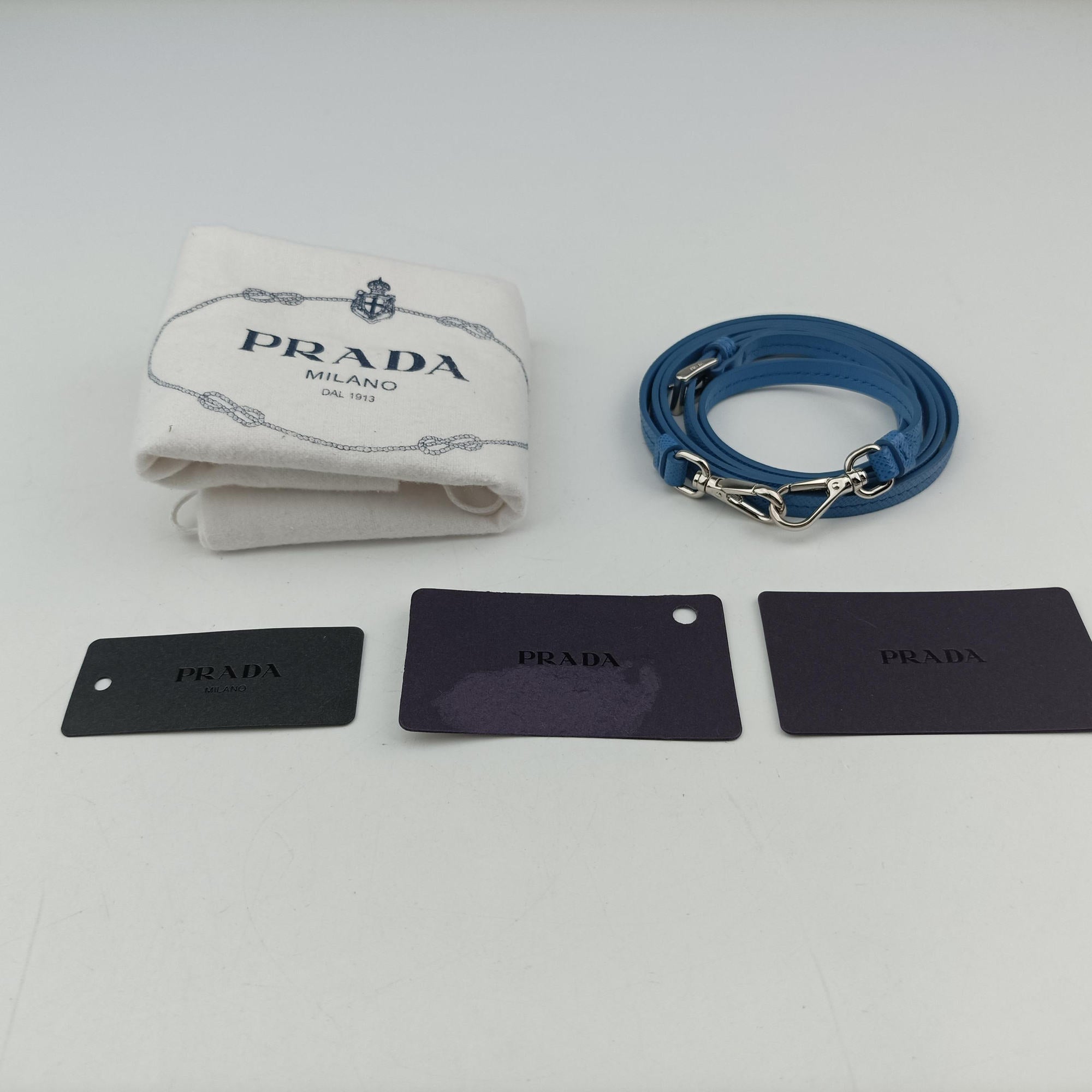 Pre-owned Prada Triangle Logo Plate Blue SAFFIANO Leather 1NR015 shoulderbag | stylenewstar