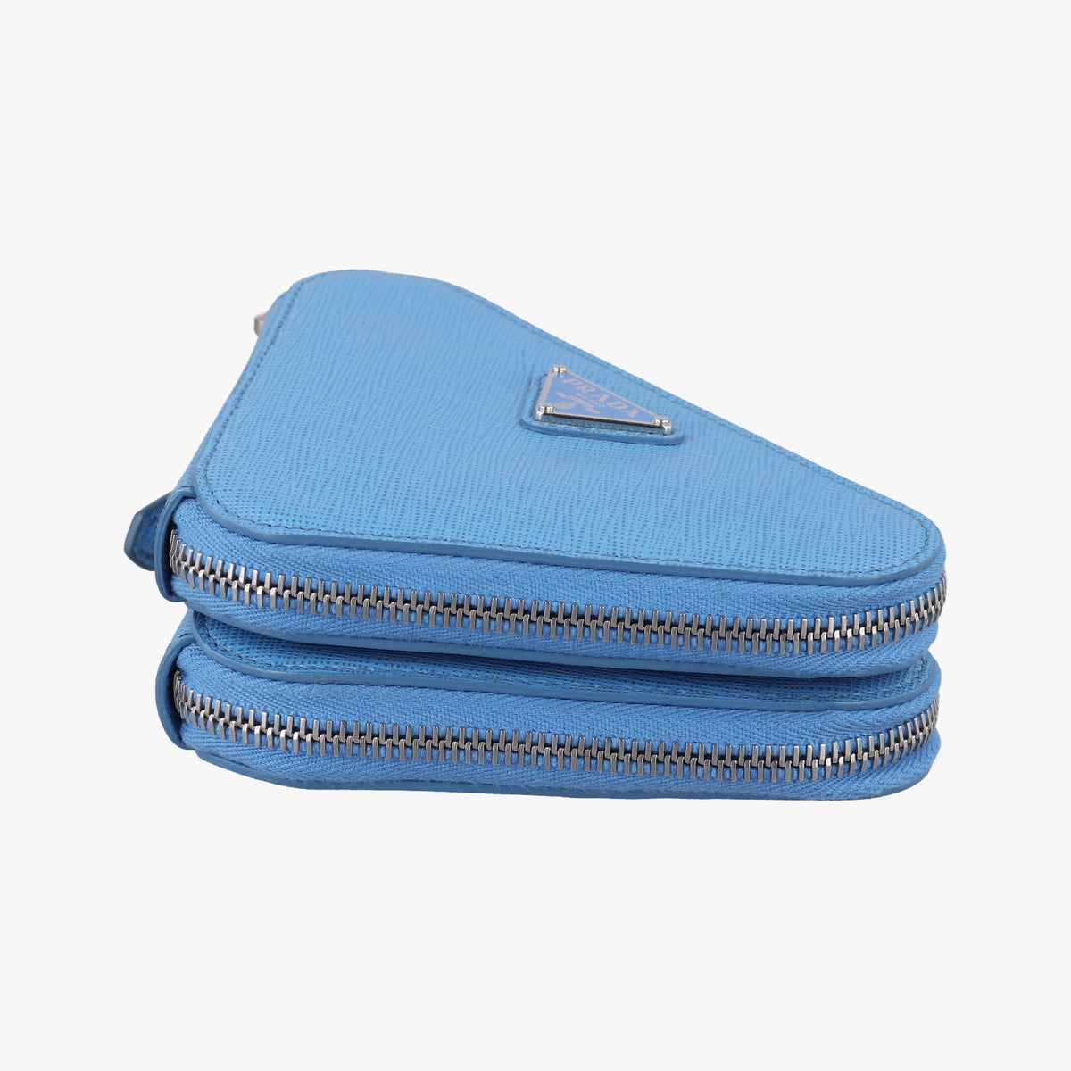 Pre-owned Prada Triangle Logo Plate Blue SAFFIANO Leather 1NR015 shoulderbag | stylenewstar