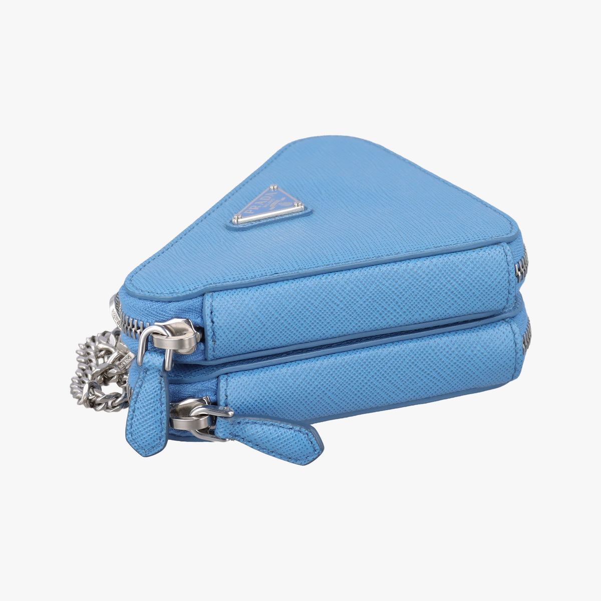 Pre-owned Prada Triangle Logo Plate Blue SAFFIANO Leather 1NR015 shoulderbag | stylenewstar