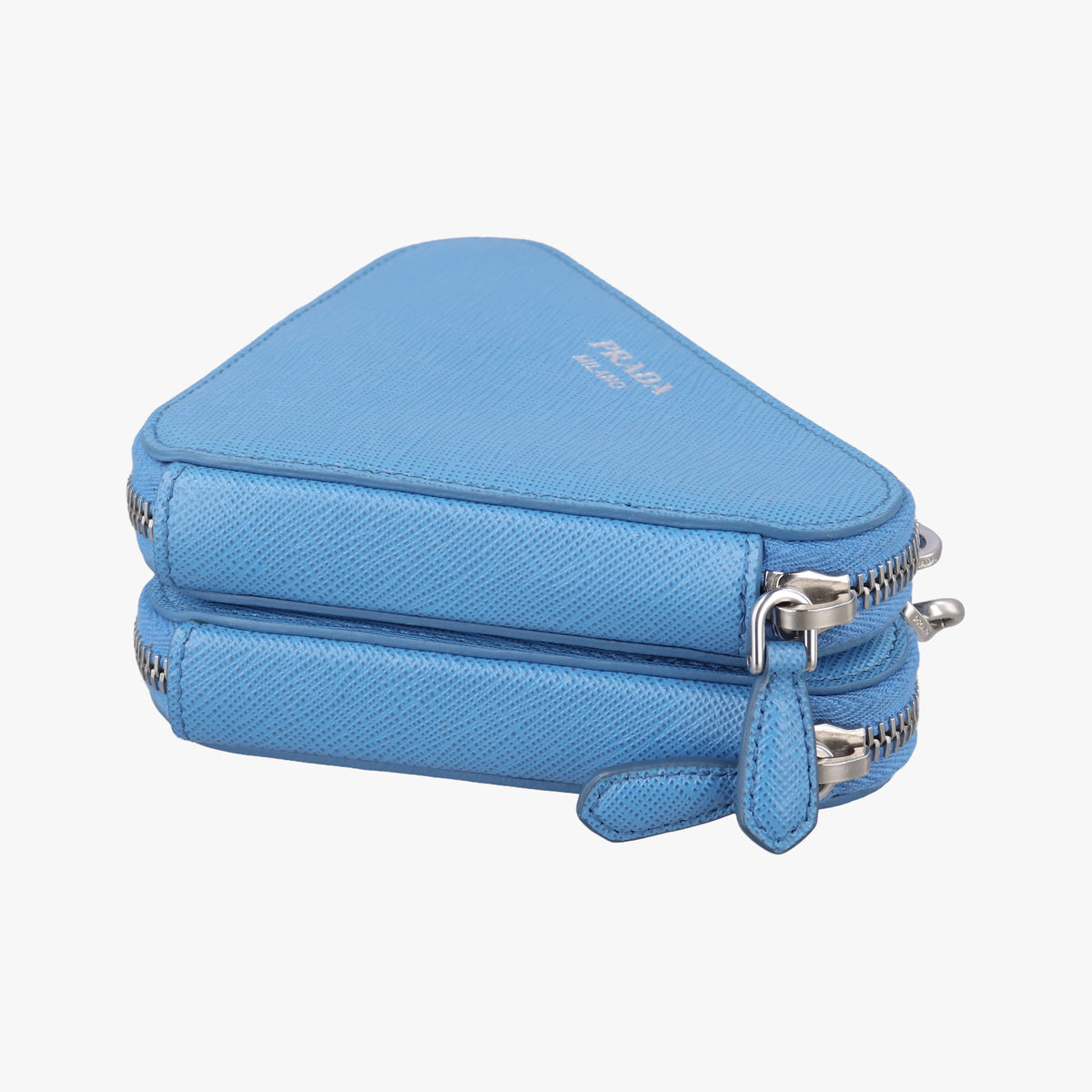 Pre-owned Prada Triangle Logo Plate Blue SAFFIANO Leather 1NR015 shoulderbag | stylenewstar