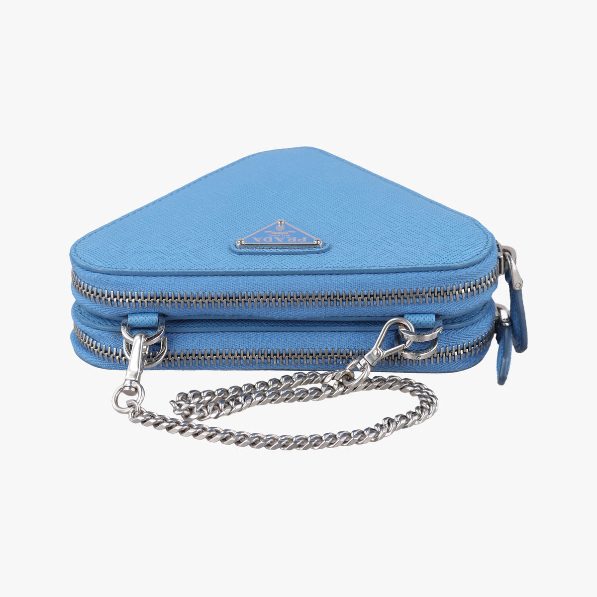 Pre-owned Prada Triangle Logo Plate Blue SAFFIANO Leather 1NR015 shoulderbag | stylenewstar
