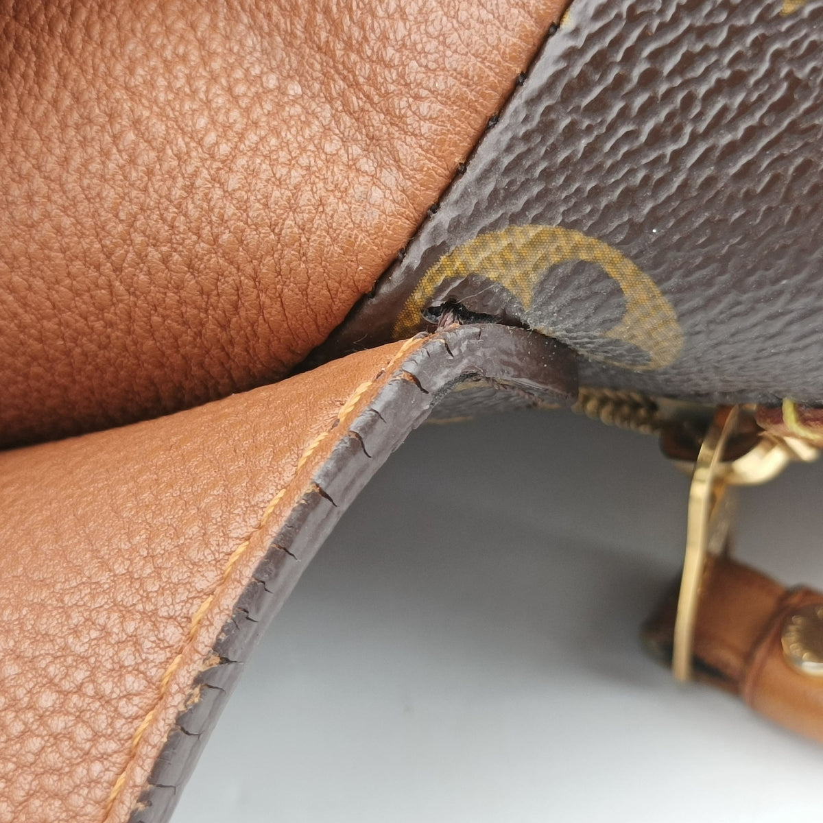 Pre-owned Louis Vuitton OLYMPE Brown×CAMEL Monogram Canvas×calf leather M40580 handbag | stylenewstar