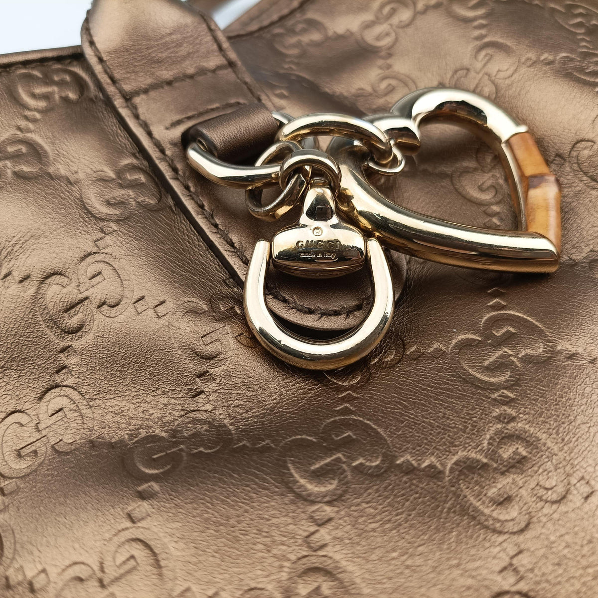 Pre-owned Gucci Heart Bit charm Brown leather 269956 handbag | stylenewstar