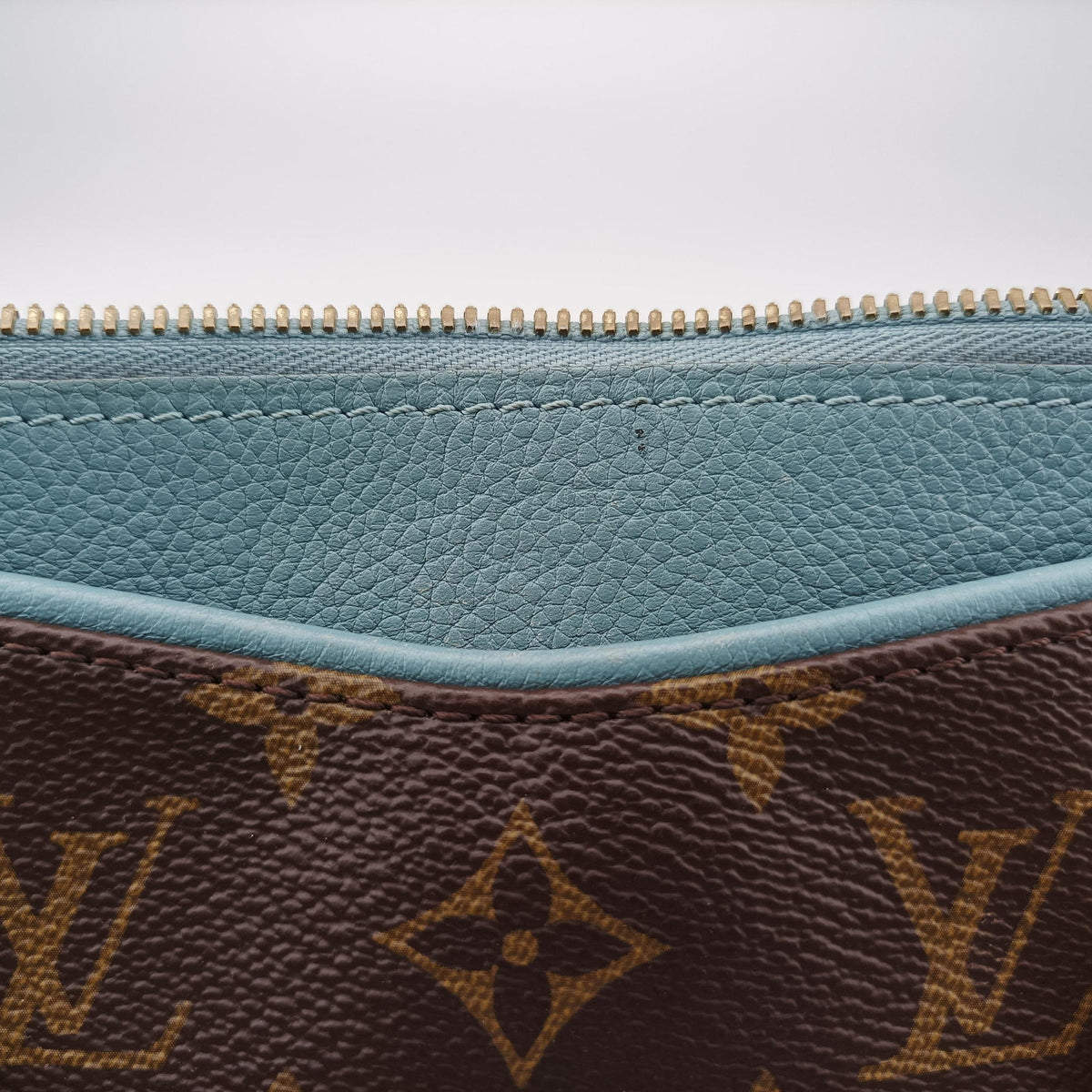 Pre-owned Louis Vuitton PALLAS brown×Blue Ciel Monogram Canvas×calf leather M41467 shoulderbag | stylenewstar