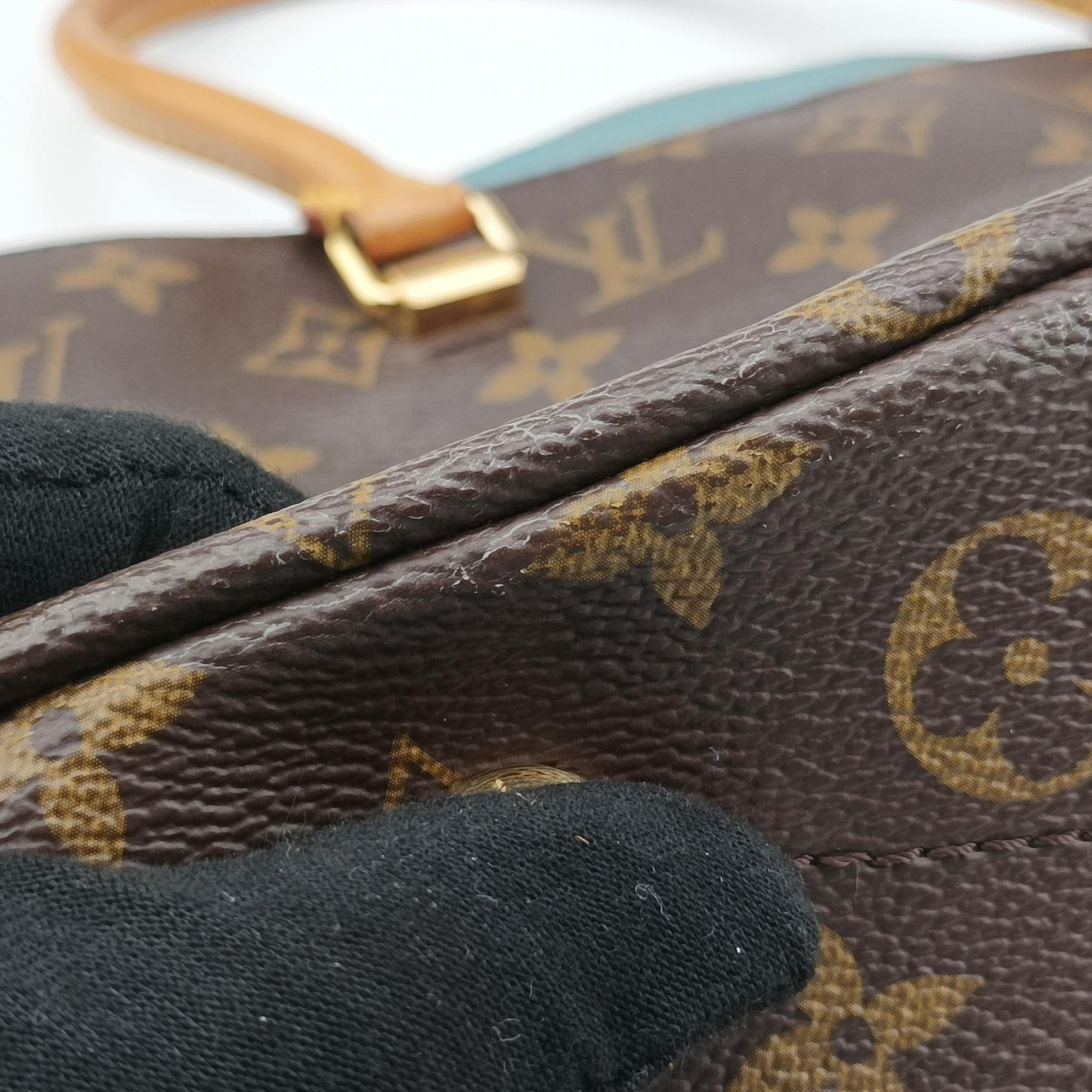 Pre-owned Louis Vuitton PALLAS brown×Blue Ciel Monogram Canvas×calf leather M41467 shoulderbag | stylenewstar