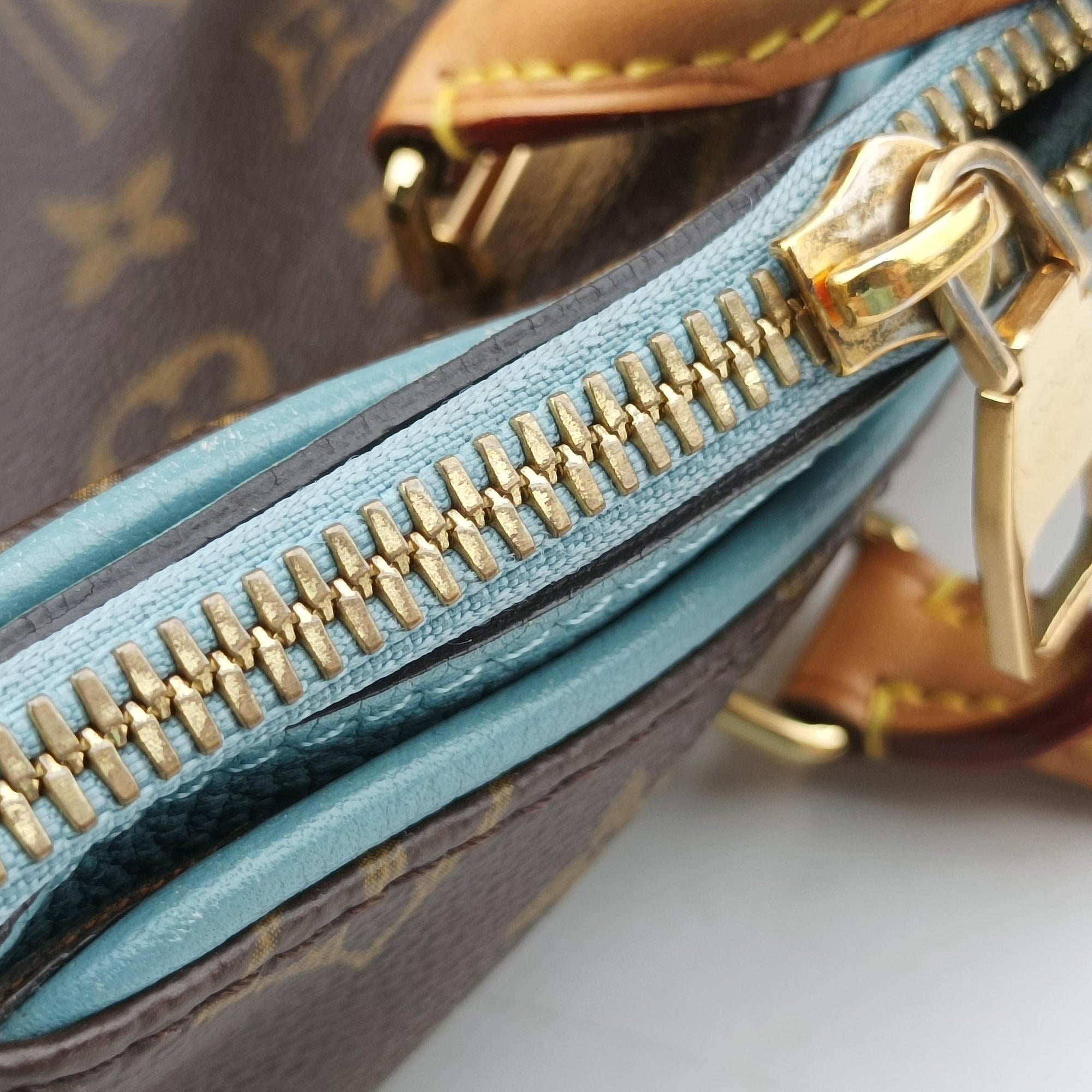 Pre-owned Louis Vuitton PALLAS brown×Blue Ciel Monogram Canvas×calf leather M41467 shoulderbag | stylenewstar