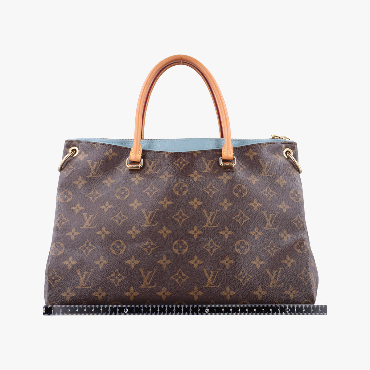 Pre-owned Louis Vuitton PALLAS brown×Blue Ciel Monogram Canvas×calf leather M41467 shoulderbag | stylenewstar