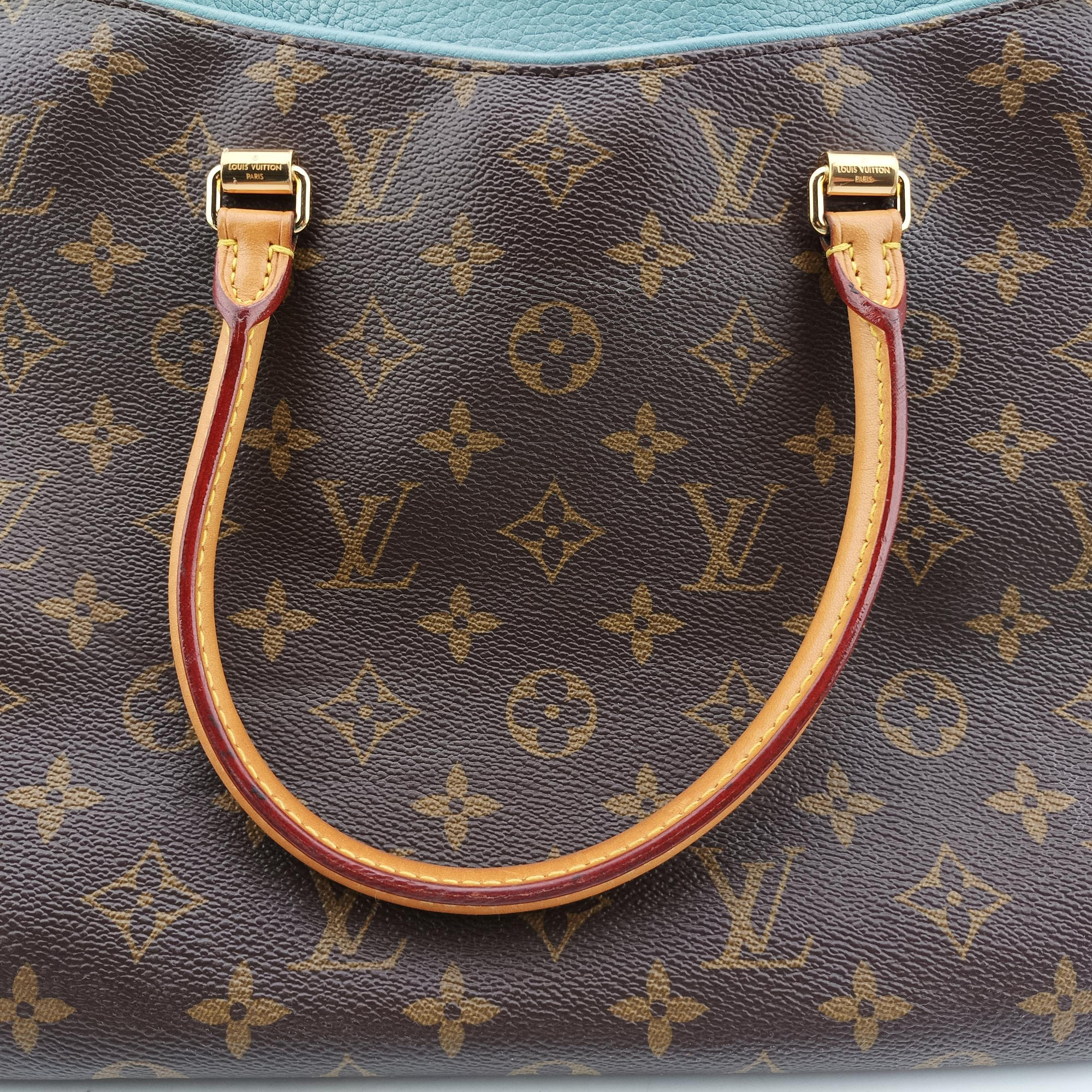 Pre-owned Louis Vuitton PALLAS brown×Blue Ciel Monogram Canvas×calf leather M41467 shoulderbag | stylenewstar