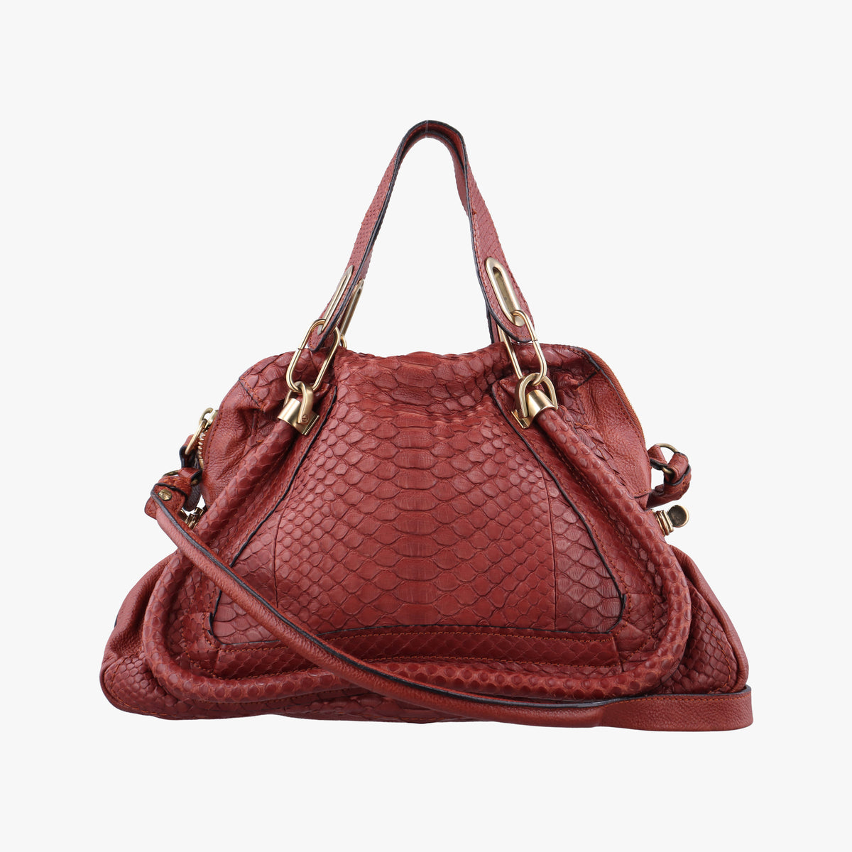 Pre-owned Chloe Paraty Burgundy Snakeskin  shoulderbag | stylenewstar