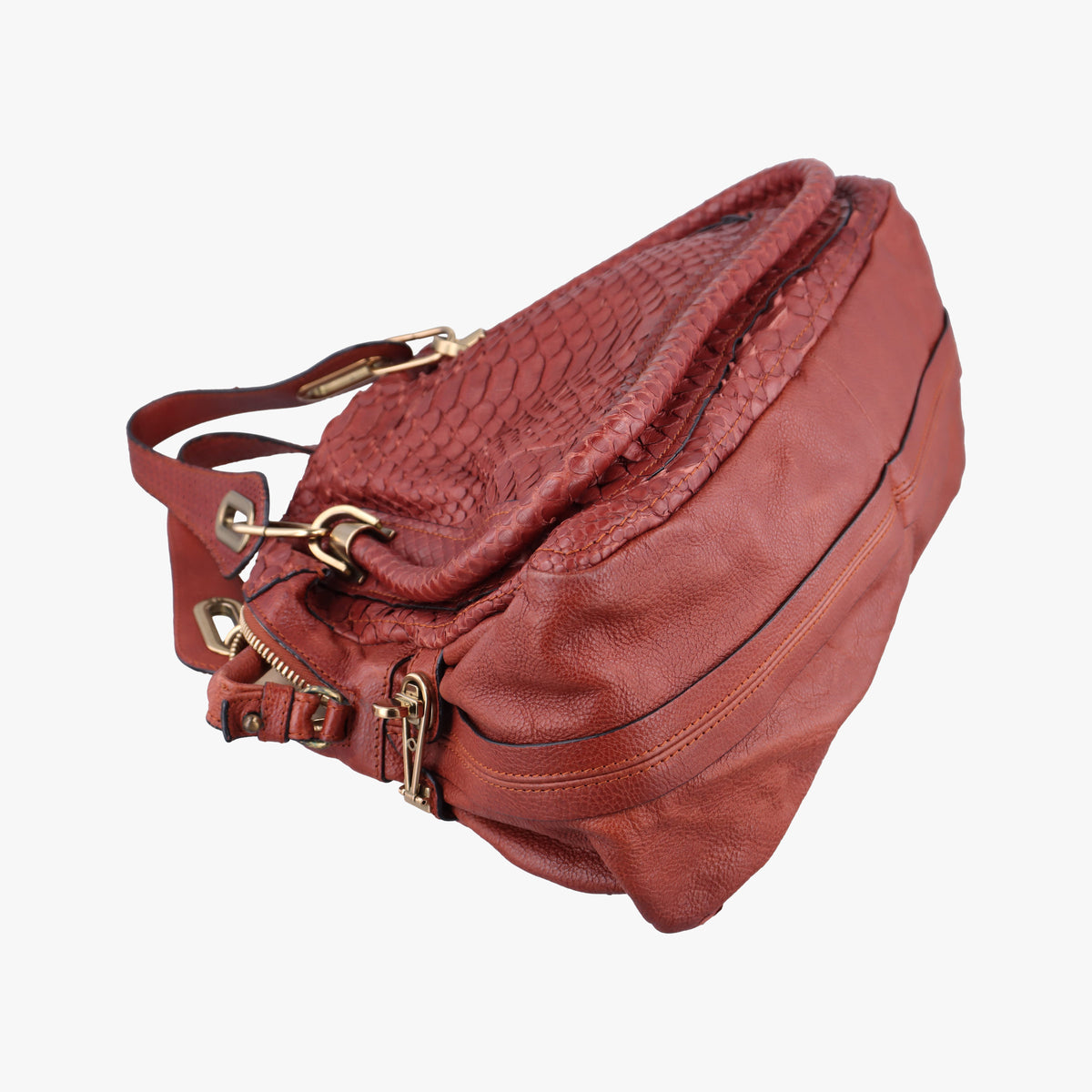 Pre-owned Chloe Paraty Burgundy Snakeskin  shoulderbag | stylenewstar