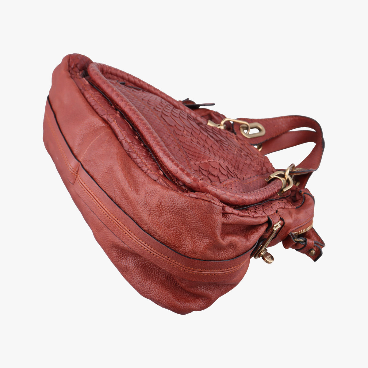 Pre-owned Chloe Paraty Burgundy Snakeskin  shoulderbag | stylenewstar