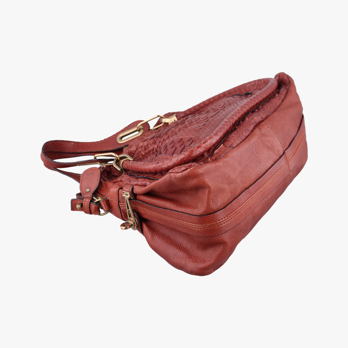 Pre-owned Chloe Paraty Burgundy Snakeskin  shoulderbag | stylenewstar