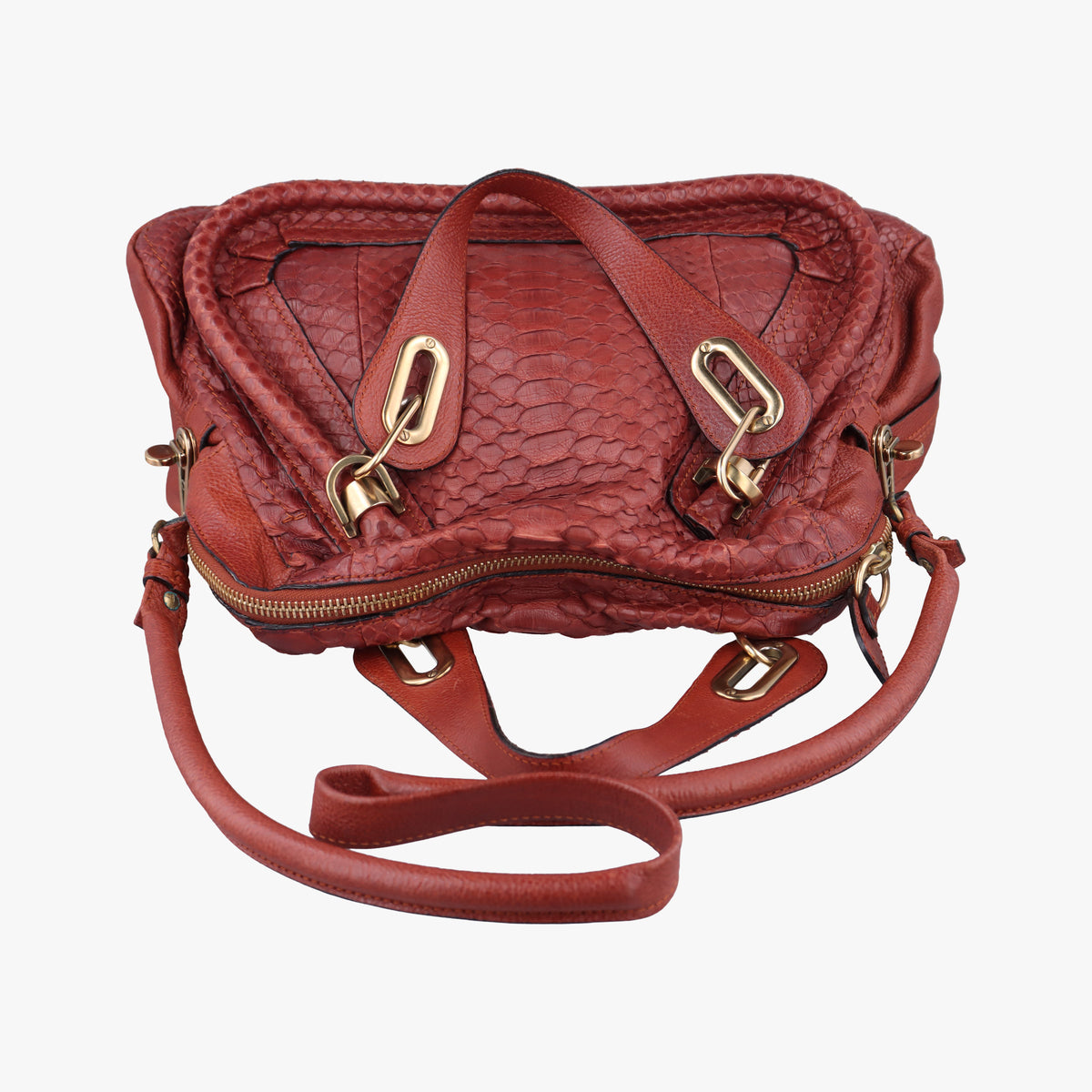 Pre-owned Chloe Paraty Burgundy Snakeskin  shoulderbag | stylenewstar