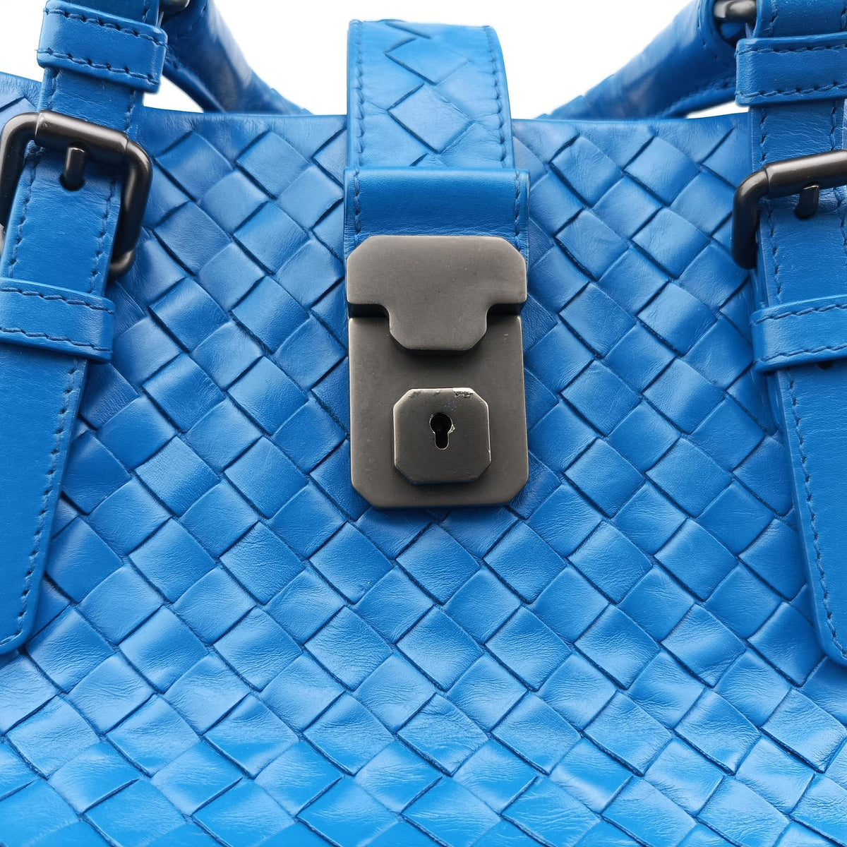 Vintage Bottega Veneta Roma Intrecciato Blue lambskin  handbag | stylenewstar