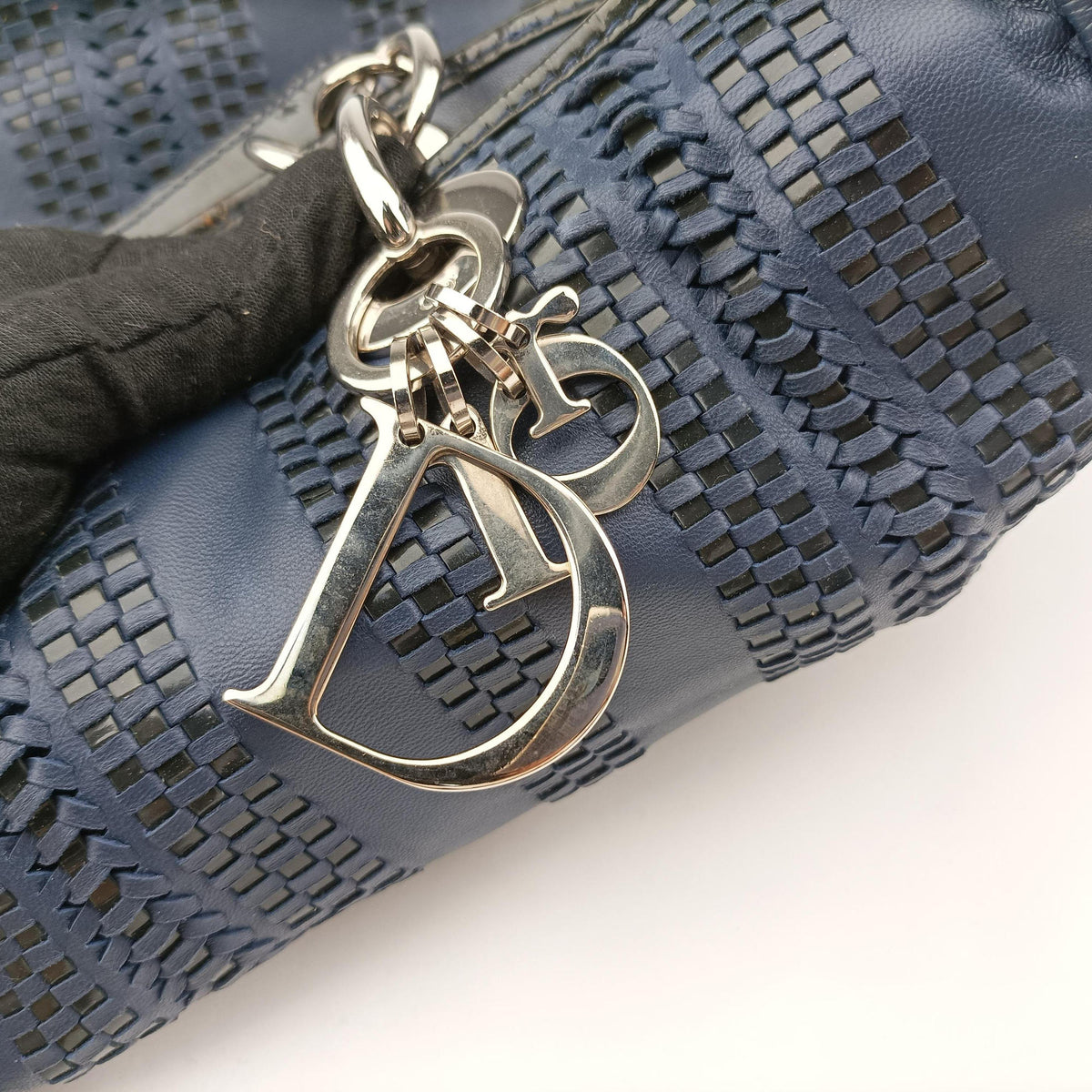 Vintage Christian Dior Soft Lady Dior Intrecciato Tote Blue lambskin  handbag | stylenewstar