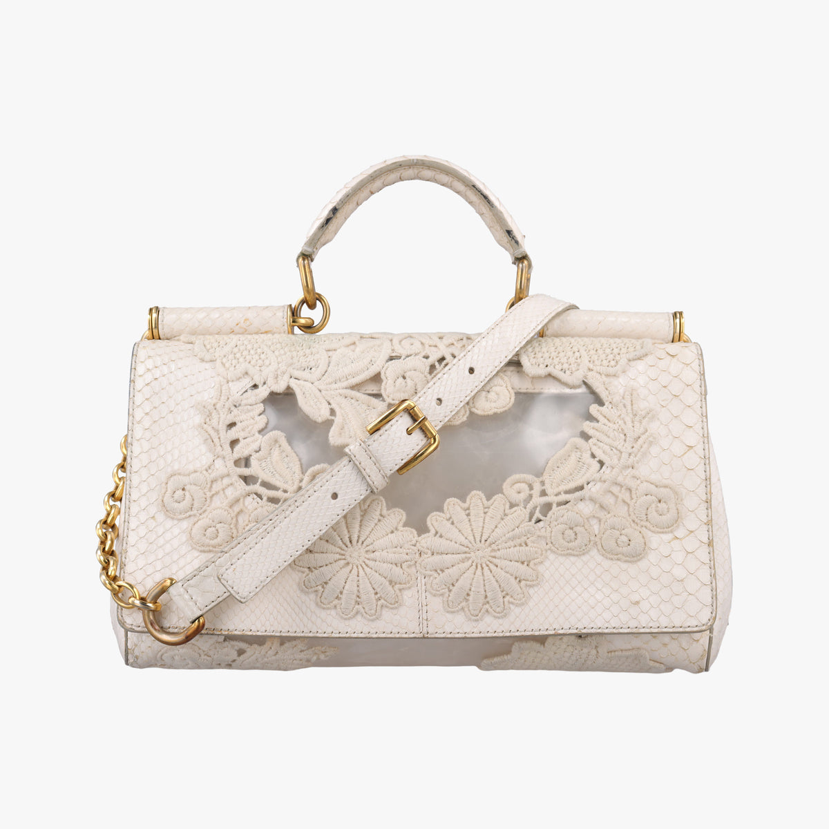 Pre-owned Dolce & Gabbana Sicily White Snakeskin x PVC  shoulderbag | stylenewstar