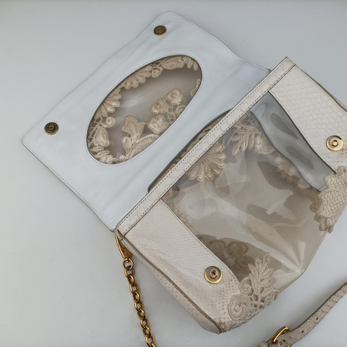 Pre-owned Dolce & Gabbana Sicily White Snakeskin x PVC  shoulderbag | stylenewstar