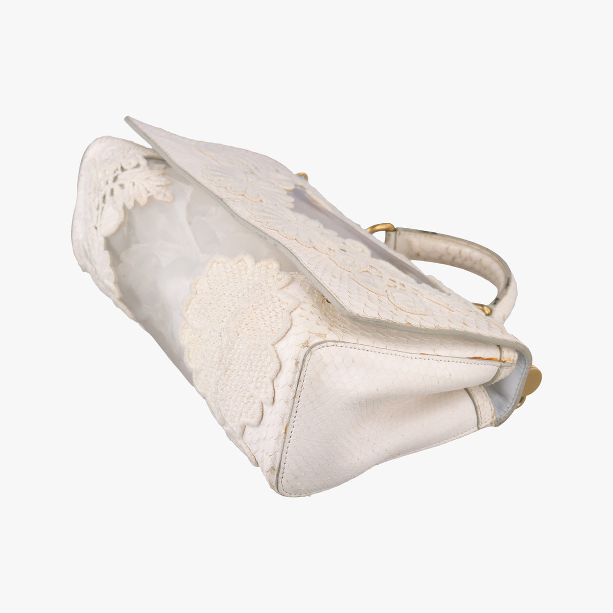 Pre-owned Dolce & Gabbana Sicily White Snakeskin x PVC  shoulderbag | stylenewstar