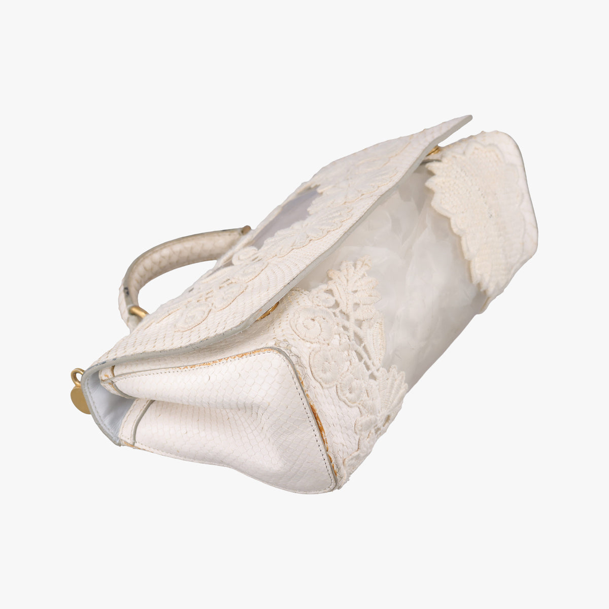 Pre-owned Dolce & Gabbana Sicily White Snakeskin x PVC  shoulderbag | stylenewstar