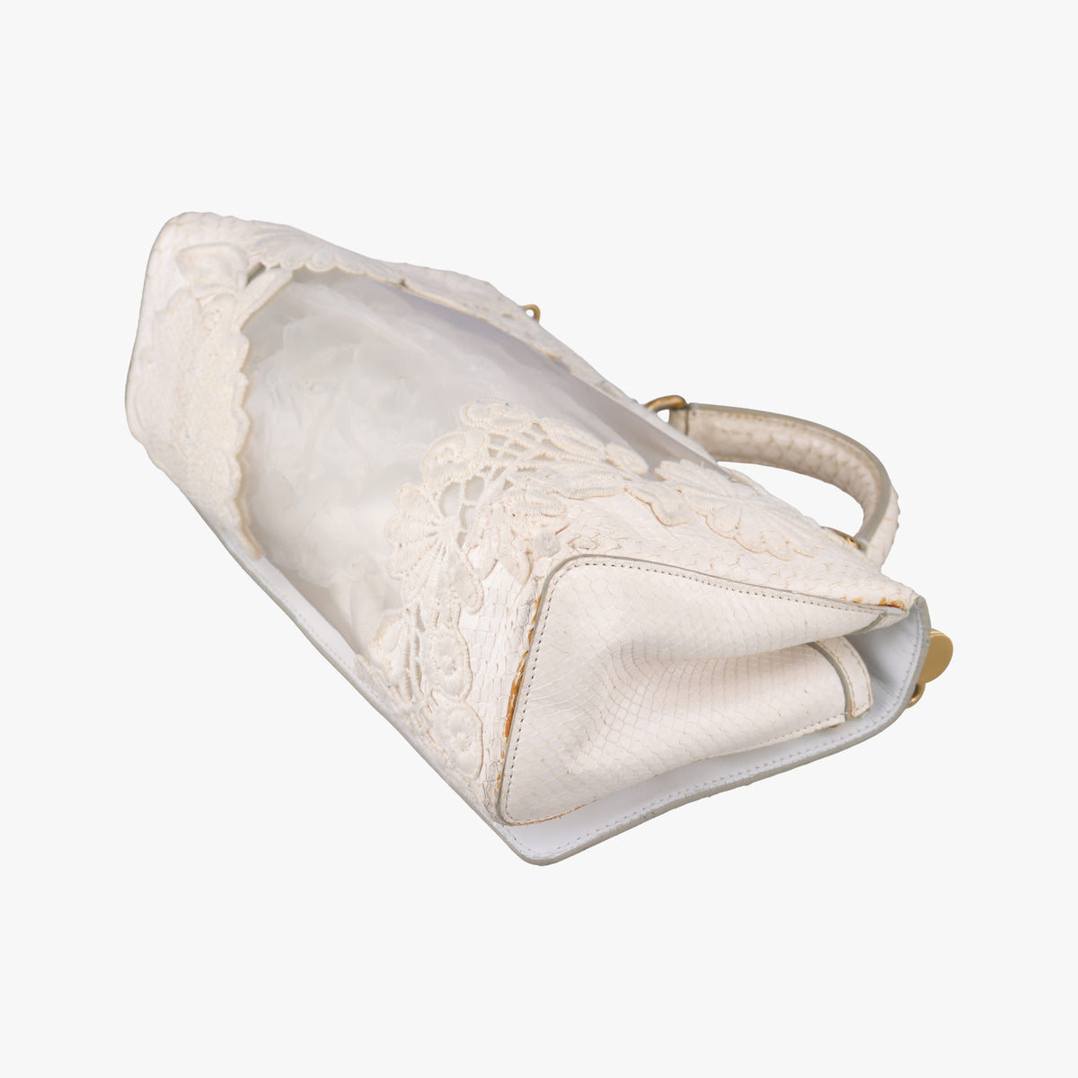 Pre-owned Dolce & Gabbana Sicily White Snakeskin x PVC  shoulderbag | stylenewstar