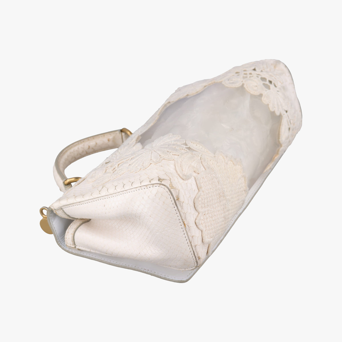 Pre-owned Dolce & Gabbana Sicily White Snakeskin x PVC  shoulderbag | stylenewstar