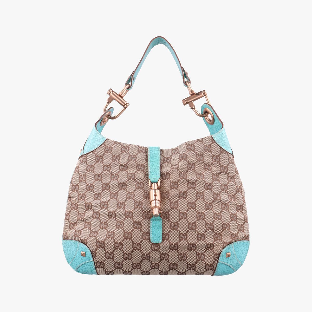 Pre-owned Gucci New Jackie khaki×blue canvas×leather 120888 handbag | stylenewstar