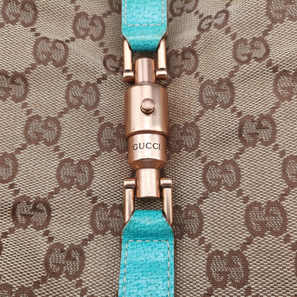 Pre-owned Gucci New Jackie khaki×blue canvas×leather 120888 handbag | stylenewstar