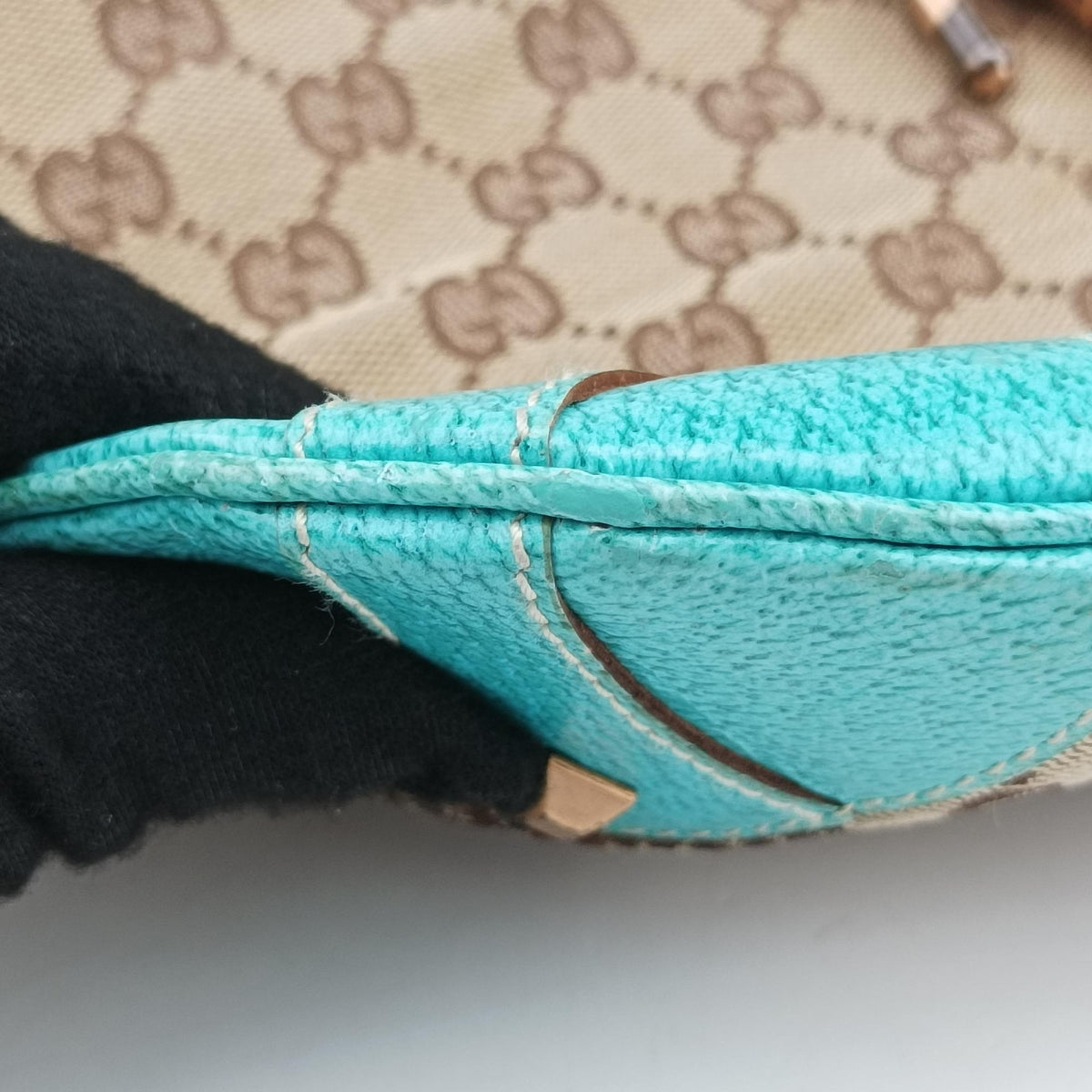 Pre-owned Gucci New Jackie khaki×blue canvas×leather 120888 handbag | stylenewstar