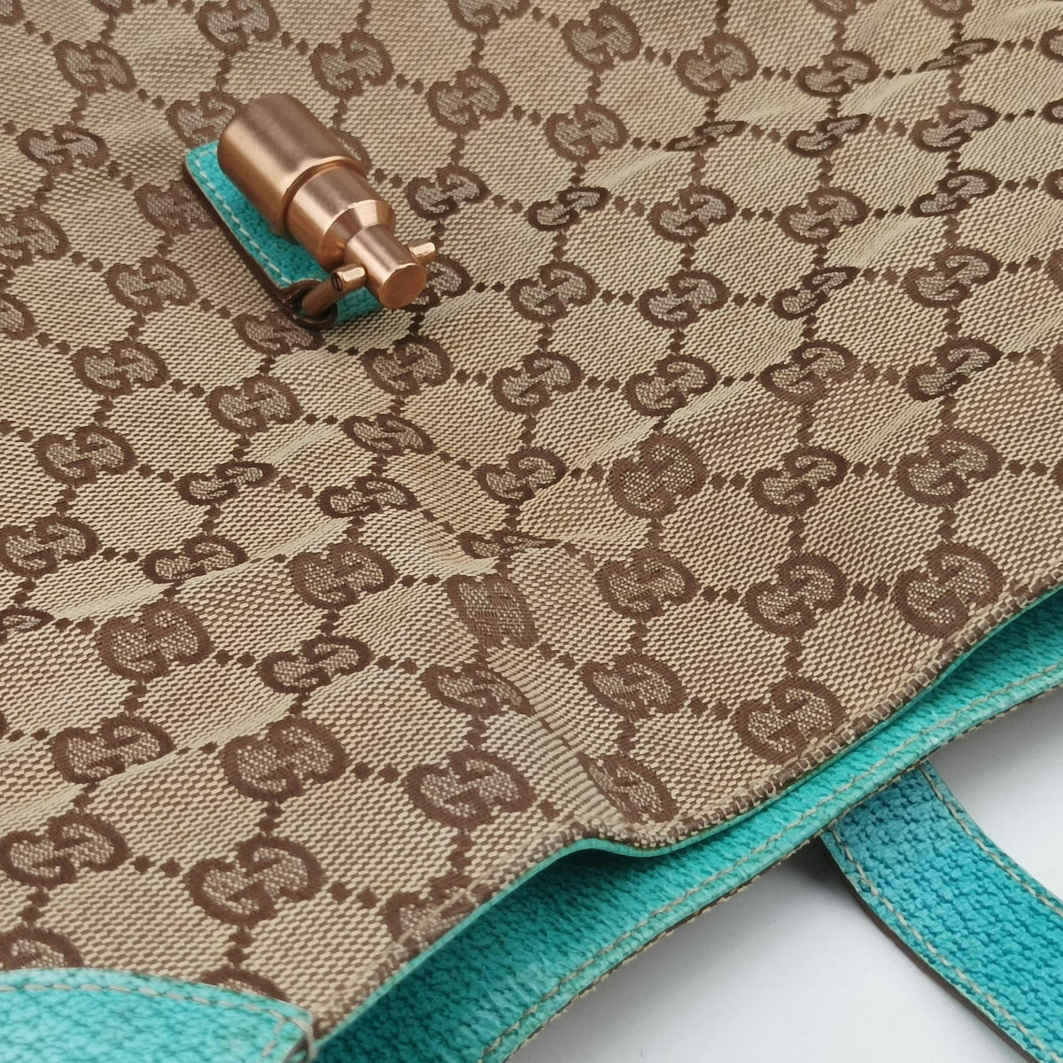 Pre-owned Gucci New Jackie khaki×blue canvas×leather 120888 handbag | stylenewstar
