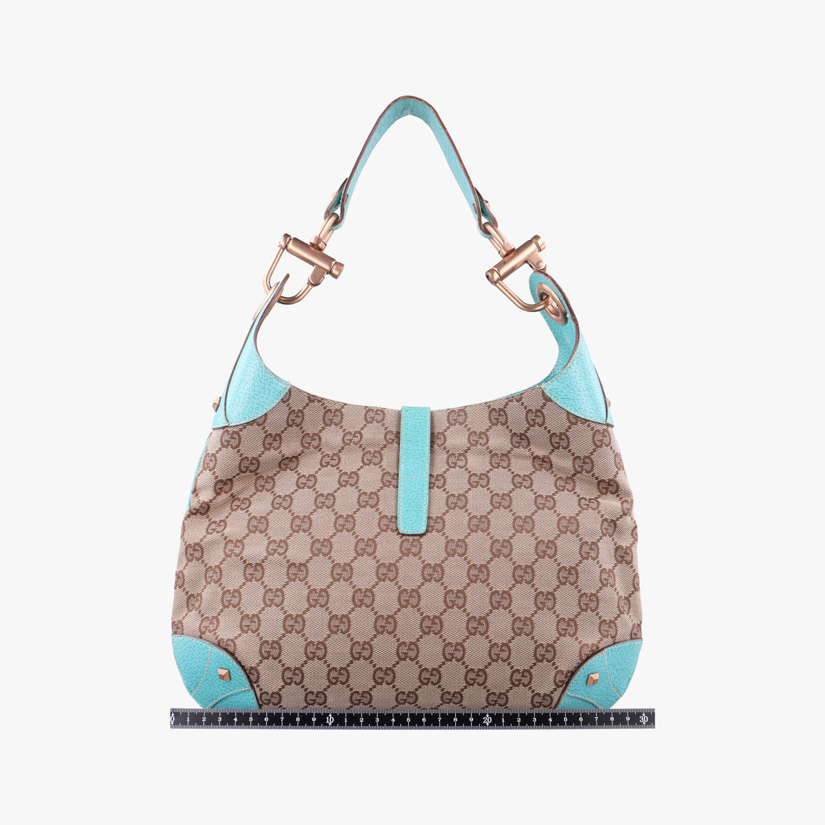 Pre-owned Gucci New Jackie khaki×blue canvas×leather 120888 handbag | stylenewstar
