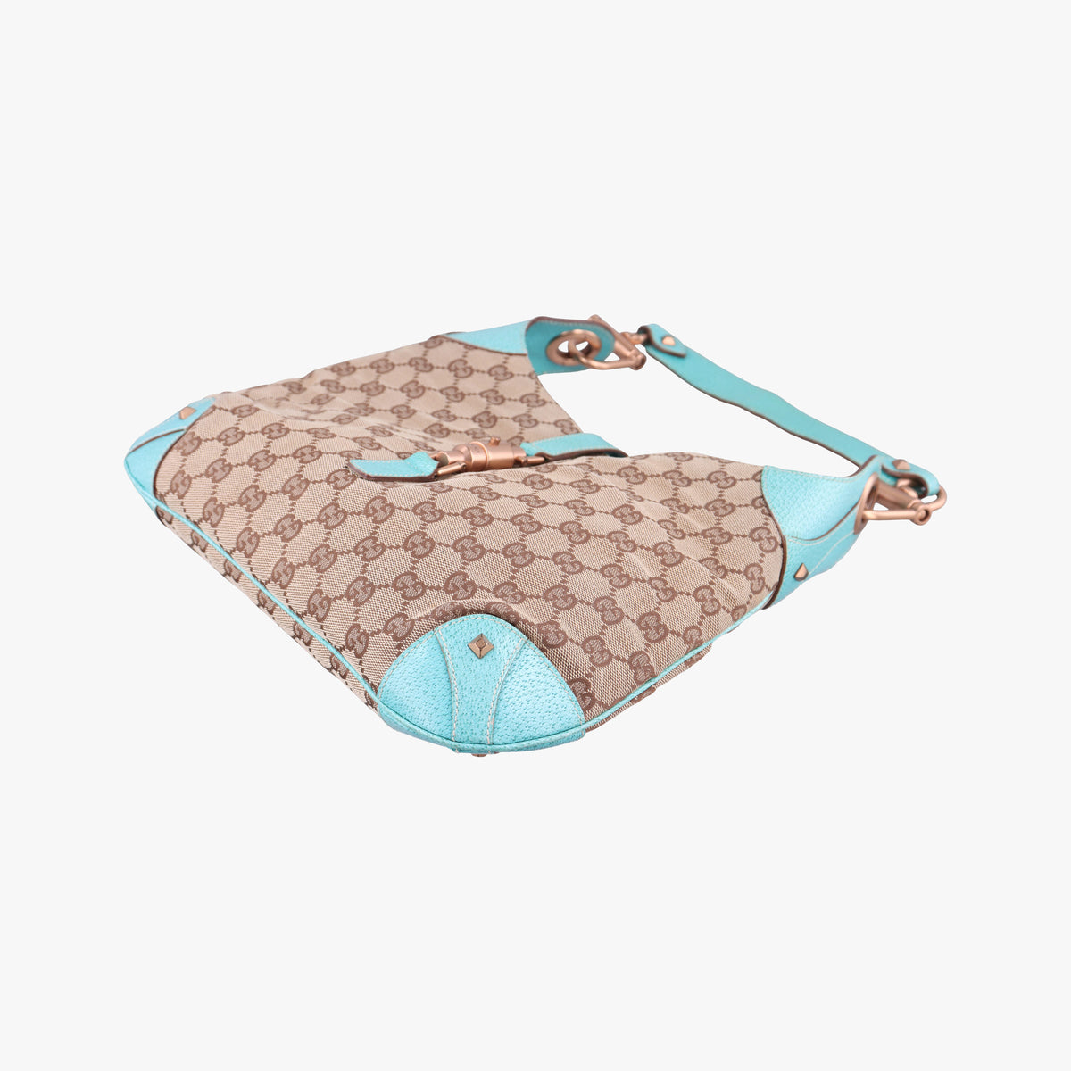 Pre-owned Gucci New Jackie khaki×blue canvas×leather 120888 handbag | stylenewstar