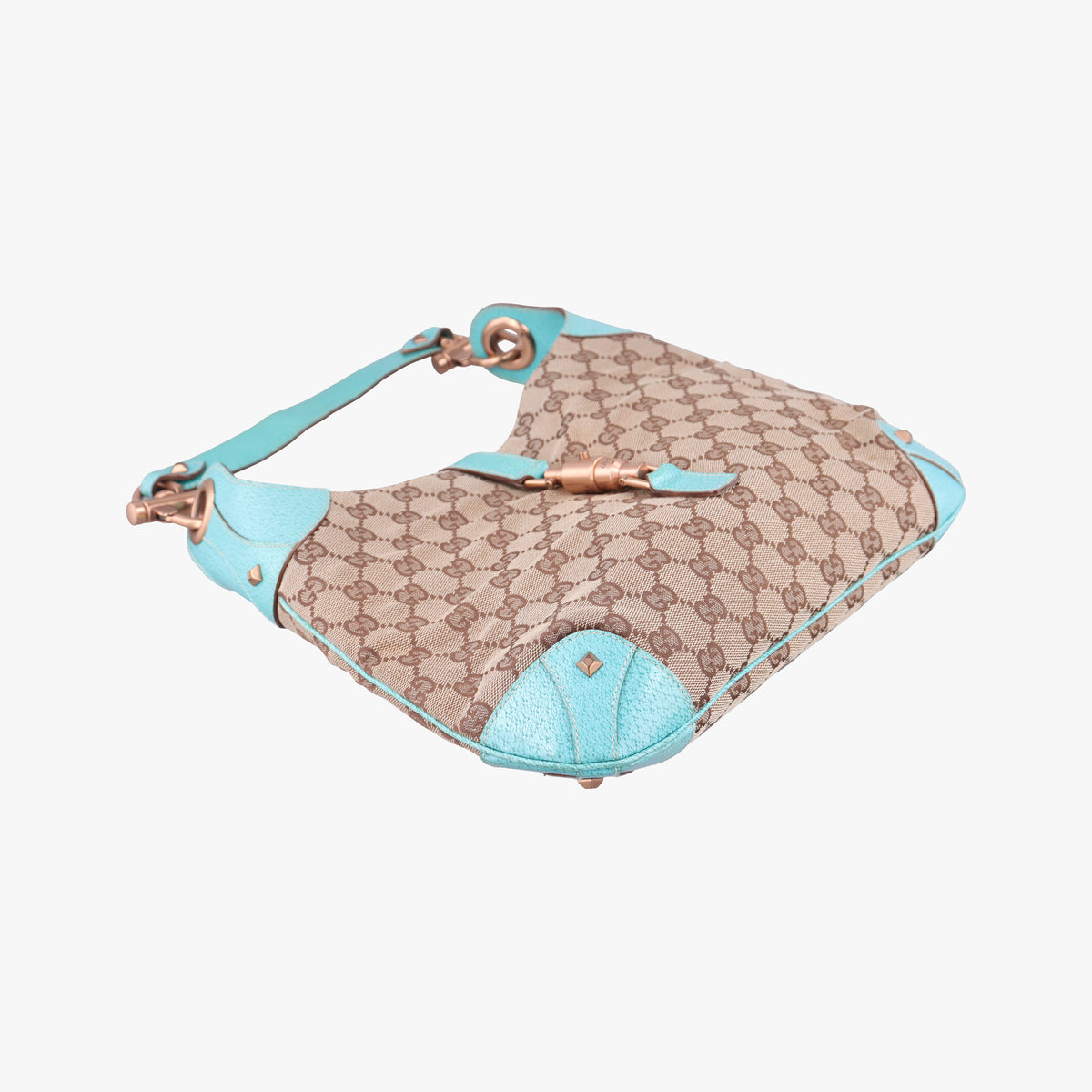 Pre-owned Gucci New Jackie khaki×blue canvas×leather 120888 handbag | stylenewstar