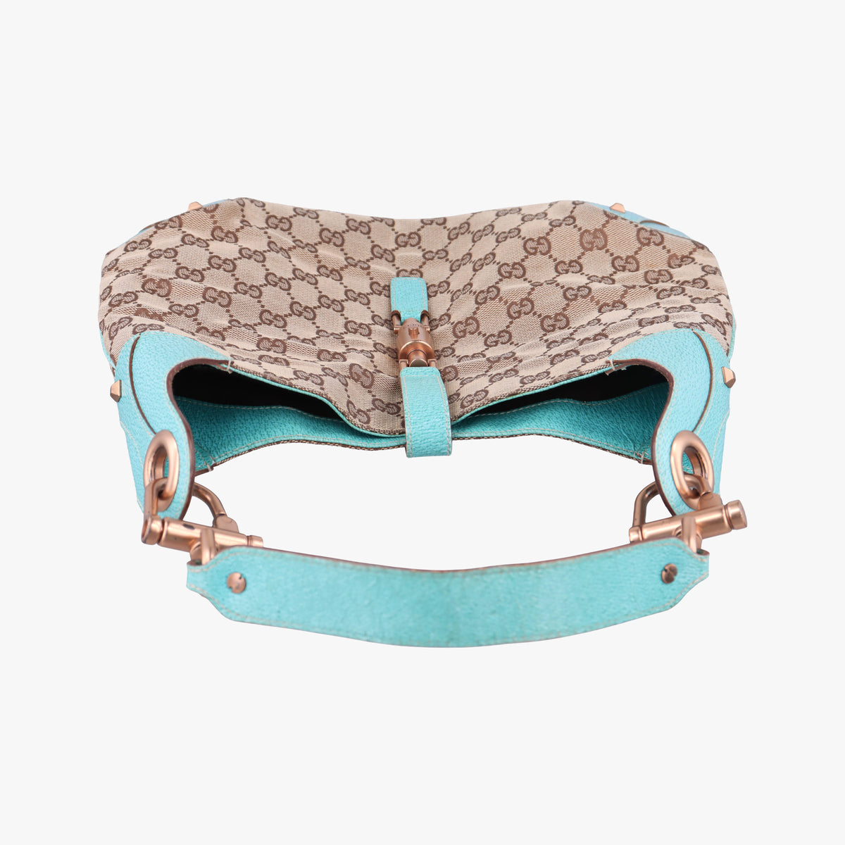 Pre-owned Gucci New Jackie khaki×blue canvas×leather 120888 handbag | stylenewstar