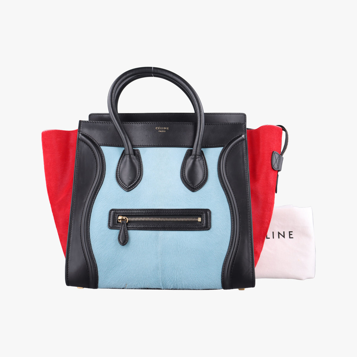 Pre-owned Celine Luggage Mini Shopper Blue Leather×Ponyhair  handbag | stylenewstar