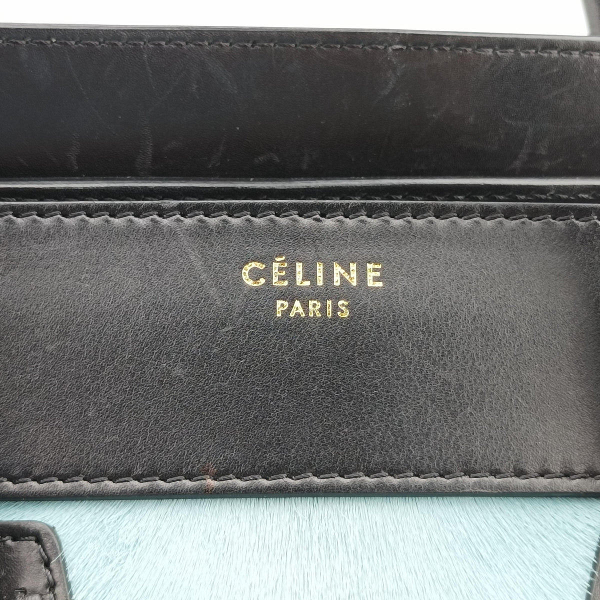 Pre-owned Celine Luggage Mini Shopper Blue Leather×Ponyhair  handbag | stylenewstar