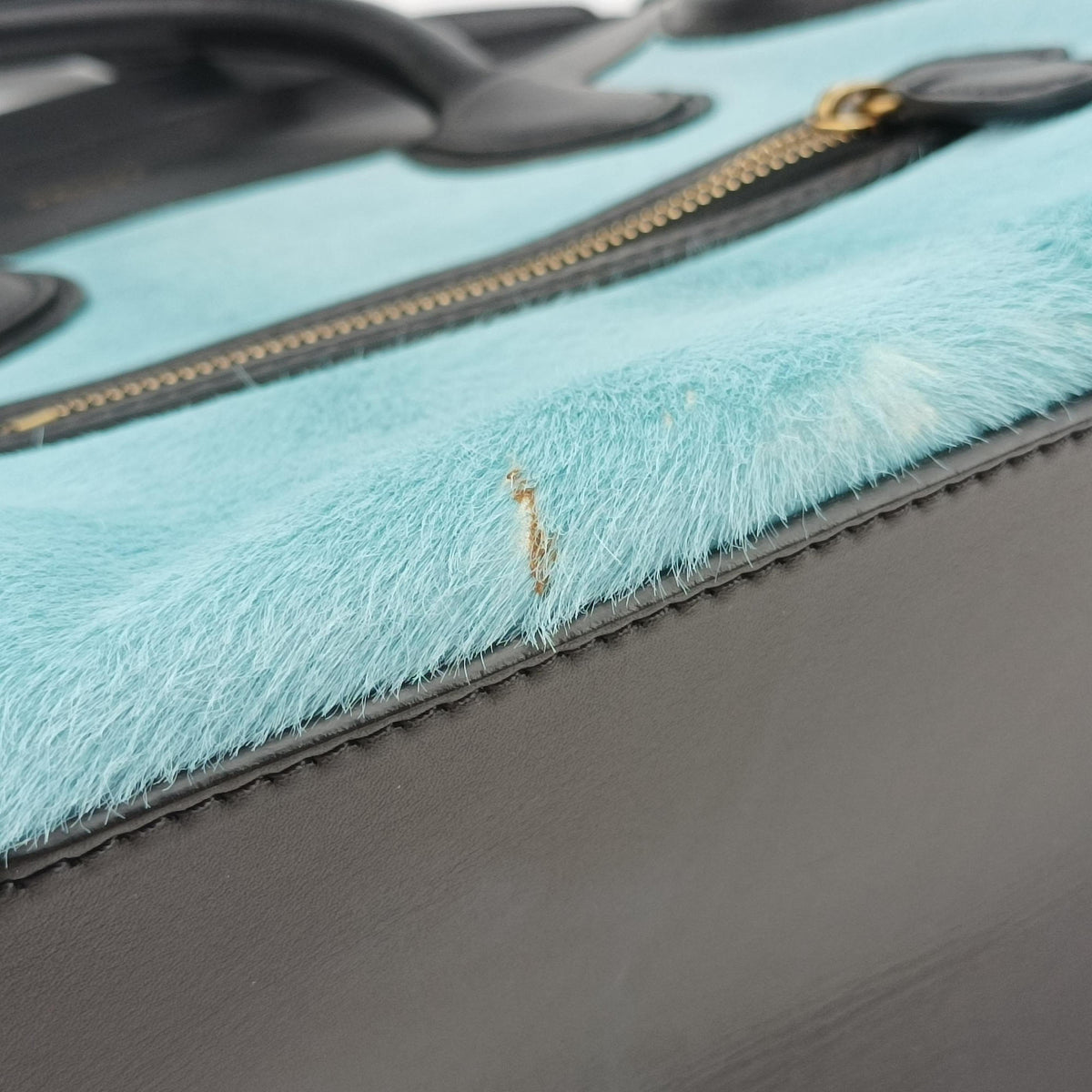 Pre-owned Celine Luggage Mini Shopper Blue Leather×Ponyhair  handbag | stylenewstar