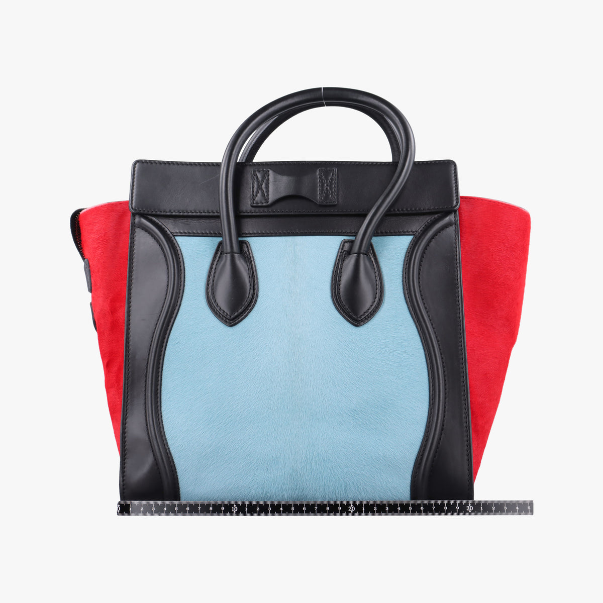 Pre-owned Celine Luggage Mini Shopper Blue Leather×Ponyhair  handbag | stylenewstar