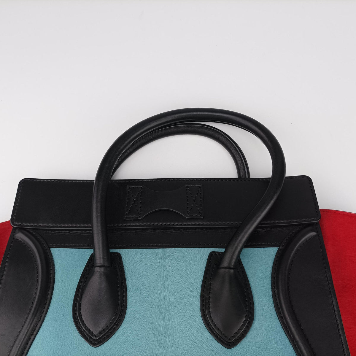 Pre-owned Celine Luggage Mini Shopper Blue Leather×Ponyhair  handbag | stylenewstar