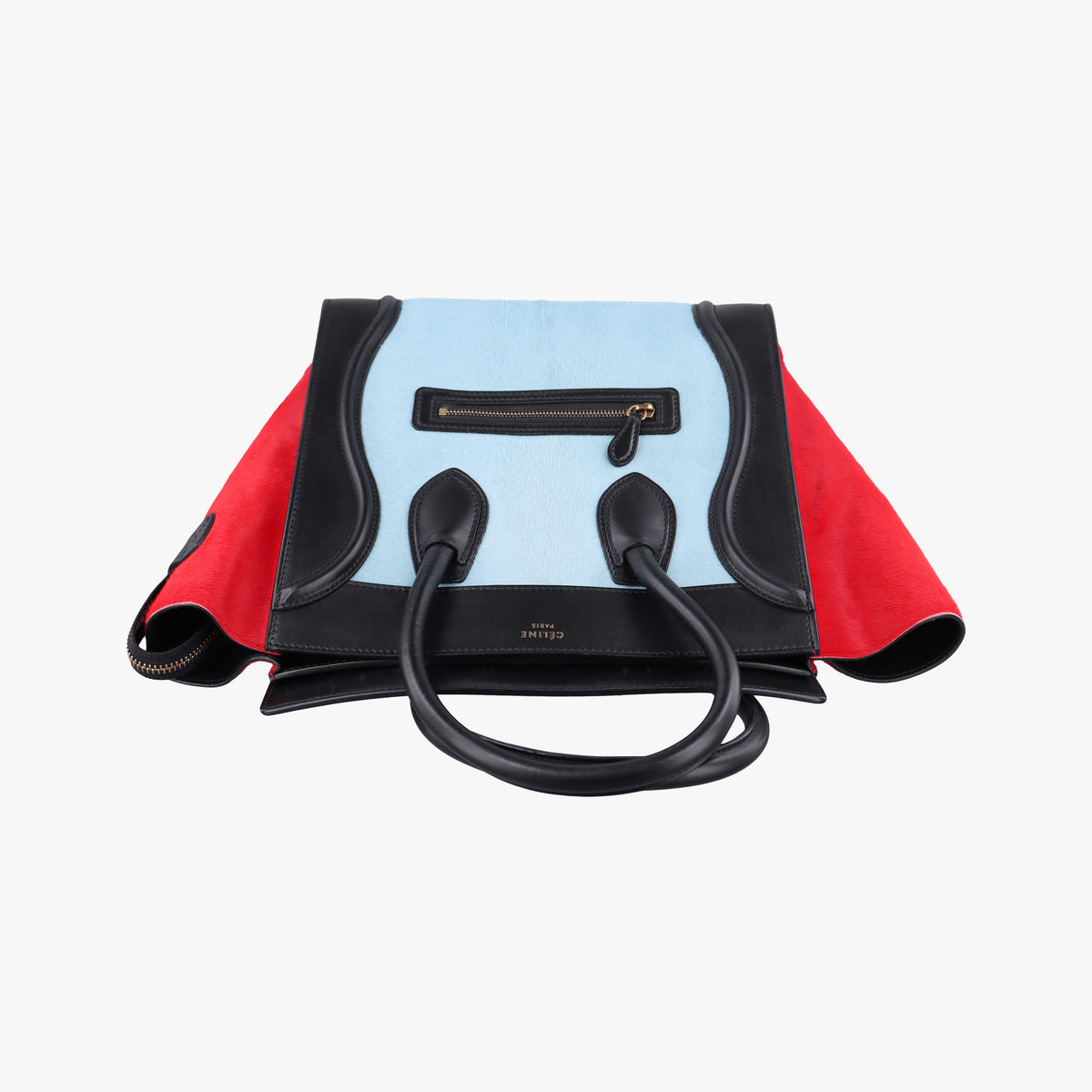 Pre-owned Celine Luggage Mini Shopper Blue Leather×Ponyhair  handbag | stylenewstar