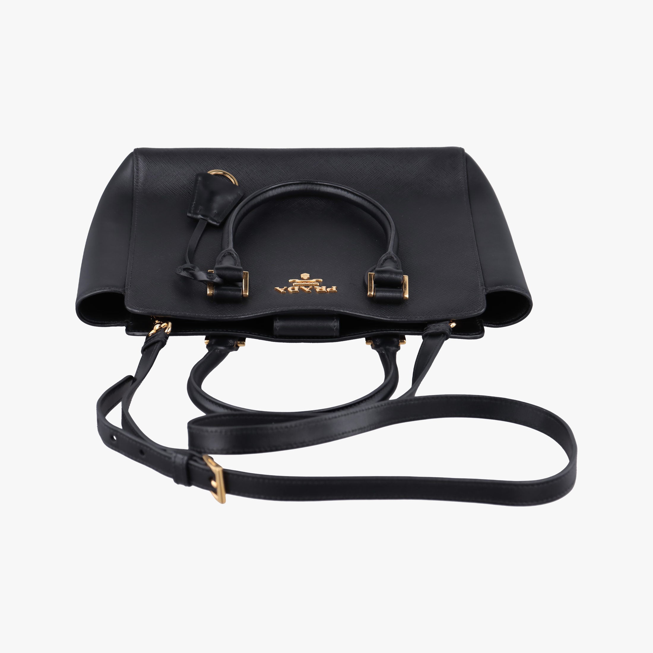 Pre-owned Prada Monochrome Black SAFFIANO Leather 1BA113 shoulderbag | stylenewstar