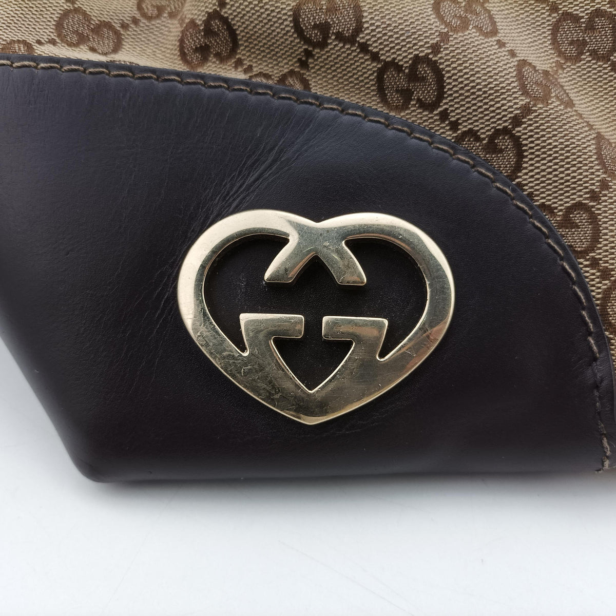 Pre-owned Gucci Lovely Brown Canvas×Leather 257071 handbag | stylenewstar