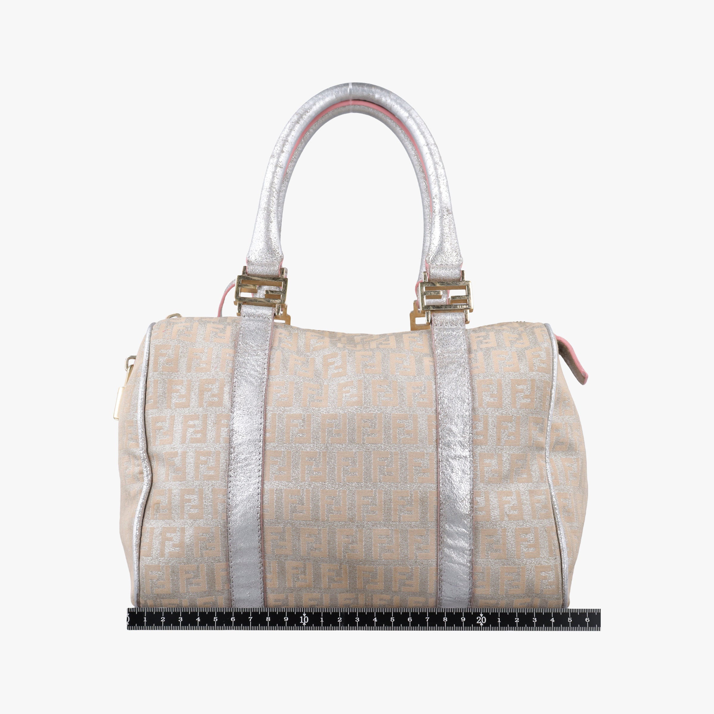 Pre-owned Fendi Zucchino Glitter Logo Silver canvas 8BL068 handbag | stylenewstar