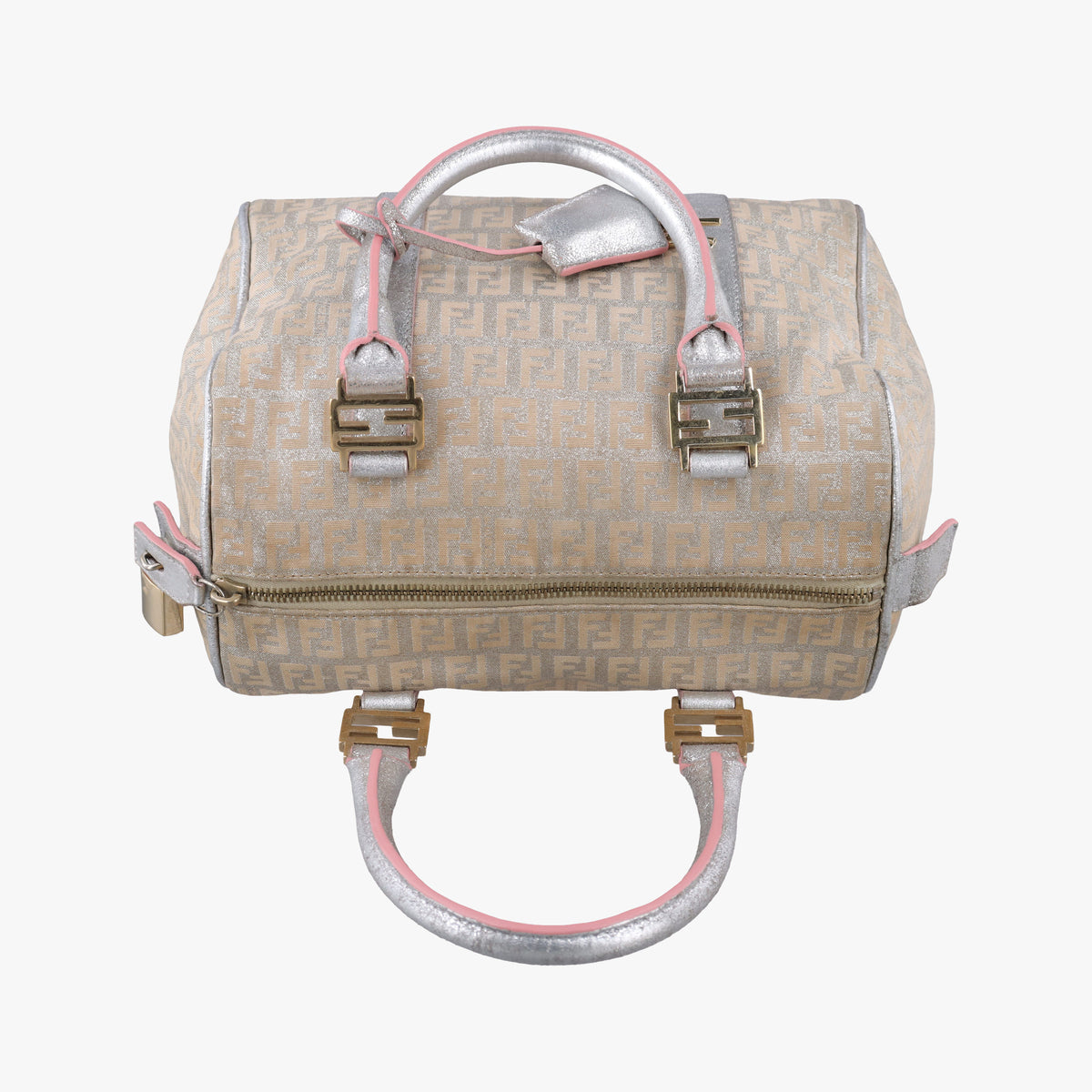Pre-owned Fendi Zucchino Glitter Logo Silver canvas 8BL068 handbag | stylenewstar