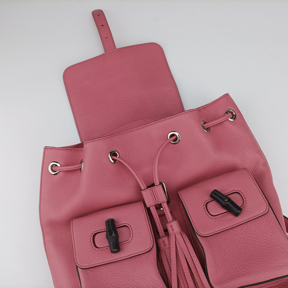 Pre-owned Gucci Bamboo fringe tassel Pink Leather 370833 backpack/rucksack | stylenewstar