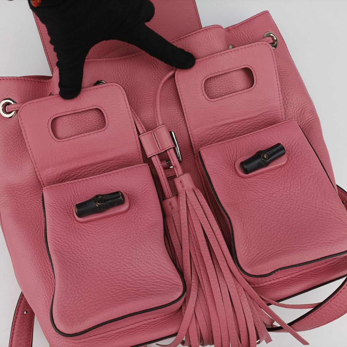 Pre-owned Gucci Bamboo fringe tassel Pink Leather 370833 backpack/rucksack | stylenewstar